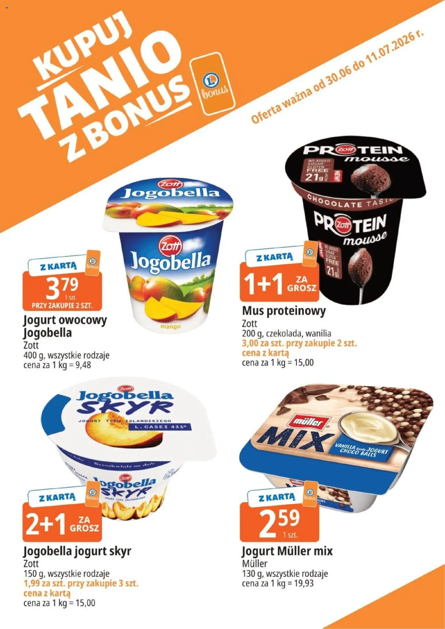 E.Leclerc gazetka - Kupony dodatkowe od 30.06.2026 | Strona: 1 | Produkty: Karta, Jogurt owocowy, Jogurt, Skyr