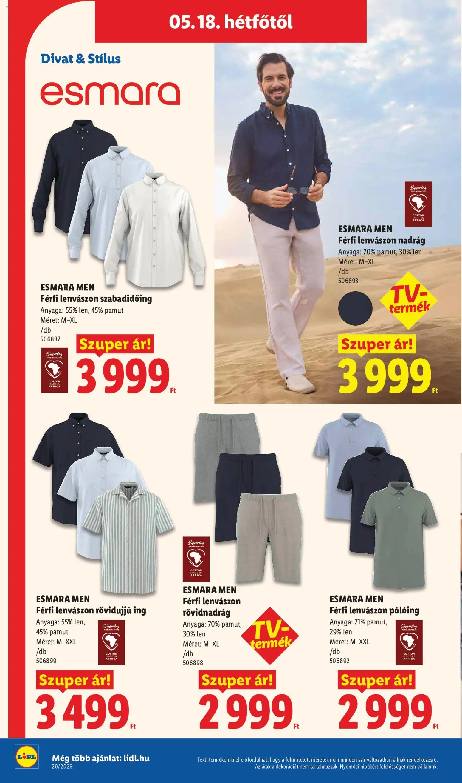 Lidl akciós ujság - amely érvényes a következő dátumtól: 14.05.2026 | Oldal: 20 | Termékek: Pólóing, Ing, Nadrág, Rövidnadrág