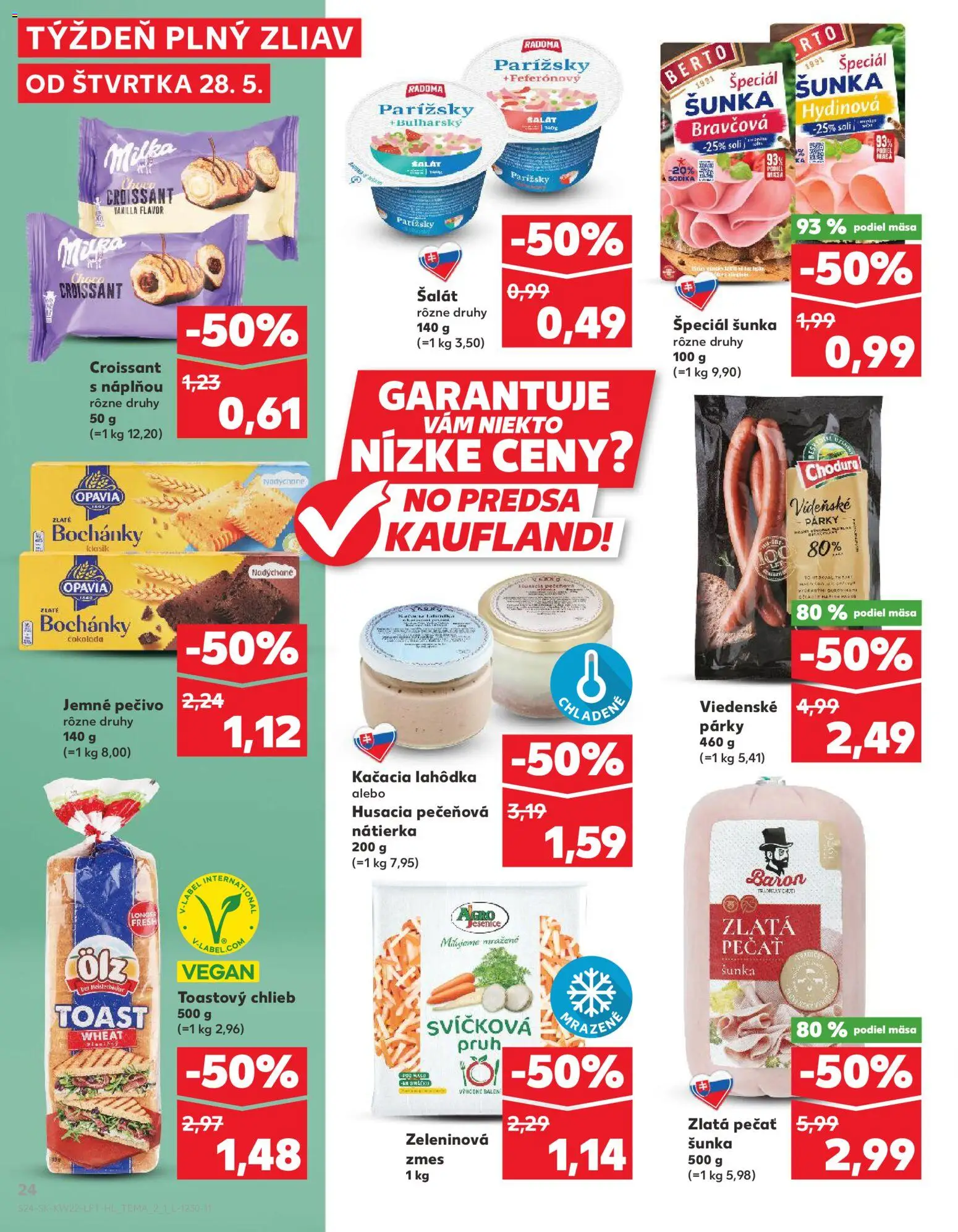 Nové Kaufland akcie – leták je platný od 28.05.2026 | Strana: 24 | Produkty: Chlieb, Šunka, Croissant, Šalát