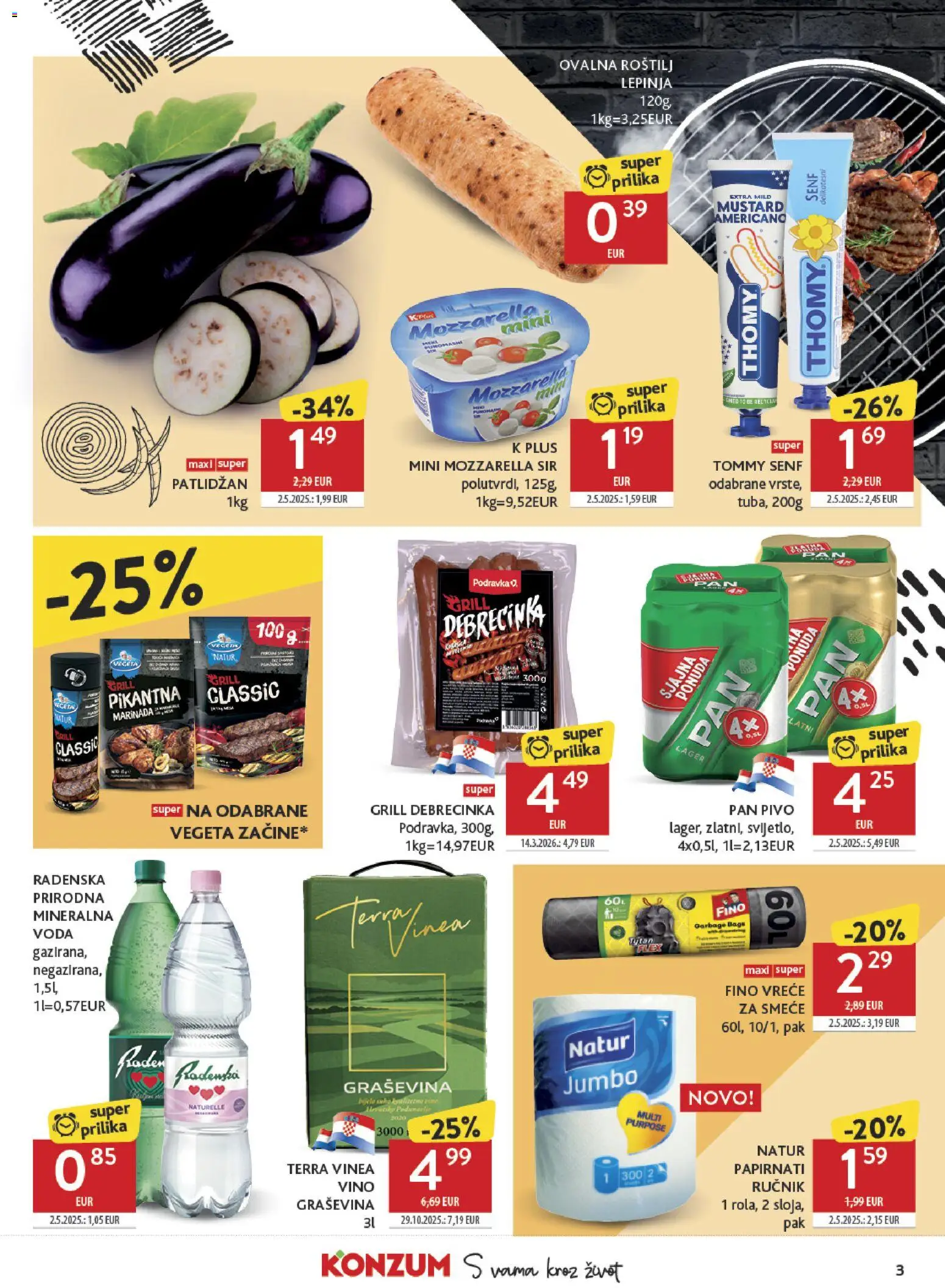 Konzum HR akciós ujság - amely érvényes a következő dátumtól: 06.05.2026 | Oldal: 3 | Termékek: Mozzarella, Vegeta, Grill