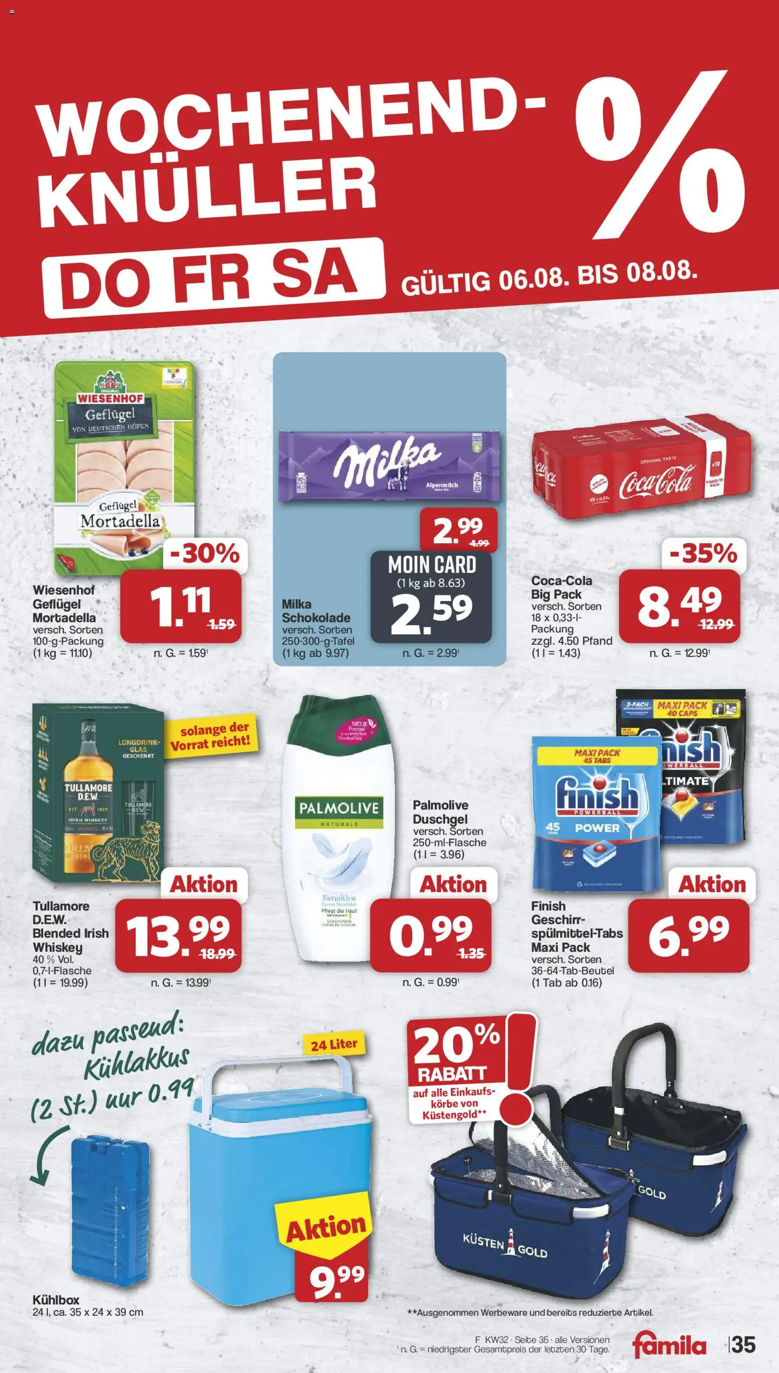 Famila Nordwest Prospekt – gültig ab 03.08.2026 | Seite: 39 | Produkte: Pommes, Finish, Milka, Whiskey
