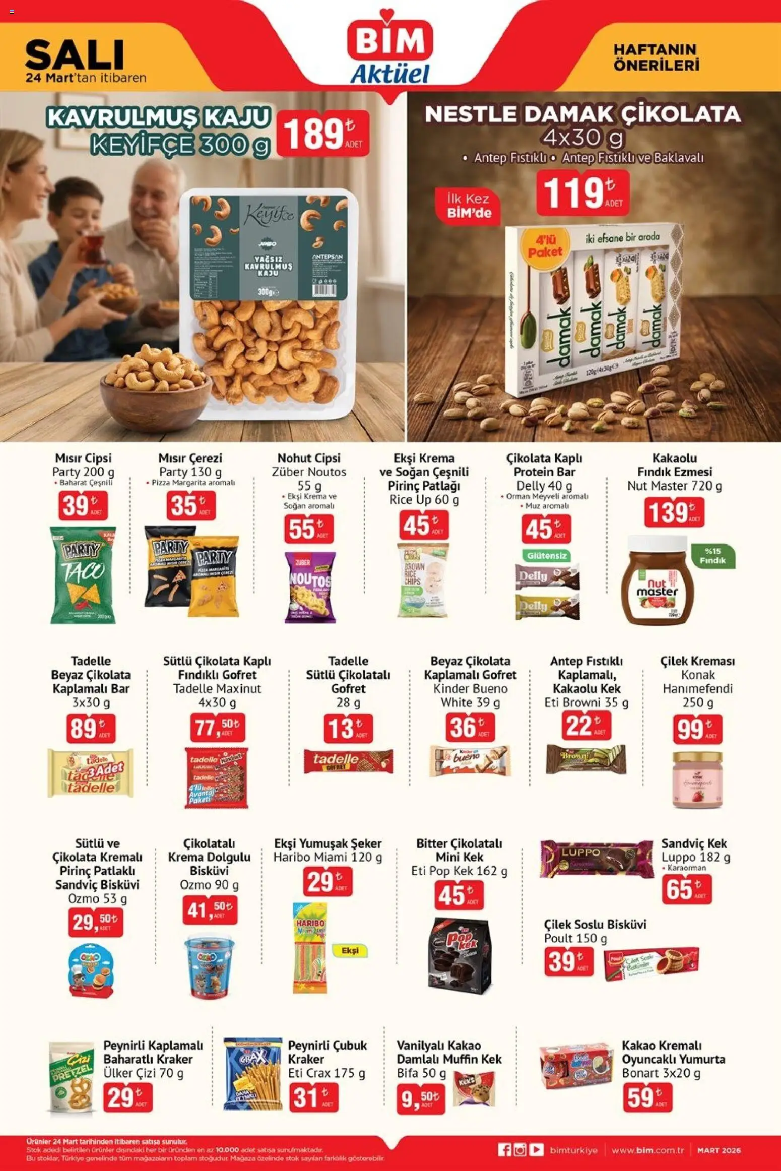 BİM Katalog - 24.03.2026 tarihinden itibaren geçerlidir | Sayfa: 2 | Ürünler: Gofret, Pizza, Krema, Bisküvi