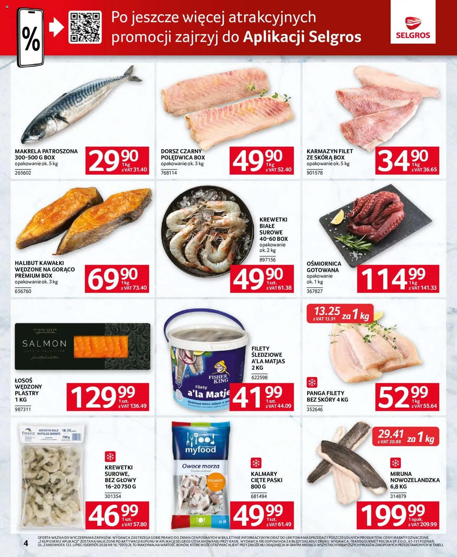 Selgros cash&carry gazetka - Oferta dla gastronomii od 30.07.2026 | Strona: 4 | Produkty: Krewetki, Miruna, Filety śledziowe a'la matjas, Krewetki białe