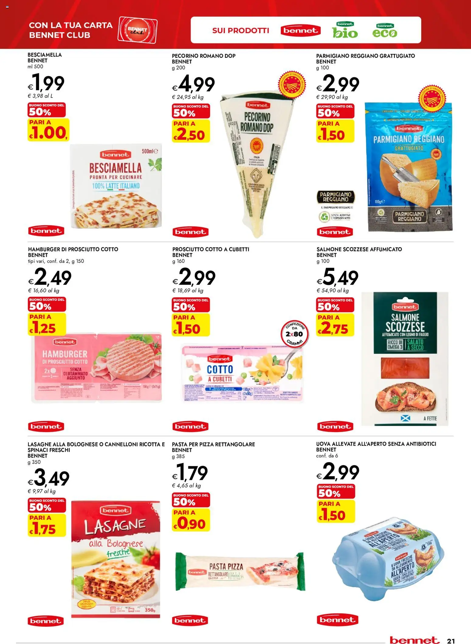 Volantino bennet del 03/09/2026 | Pagina: 21 | Prodotti: Salmone, Prosciutto, Omega, Pecorino