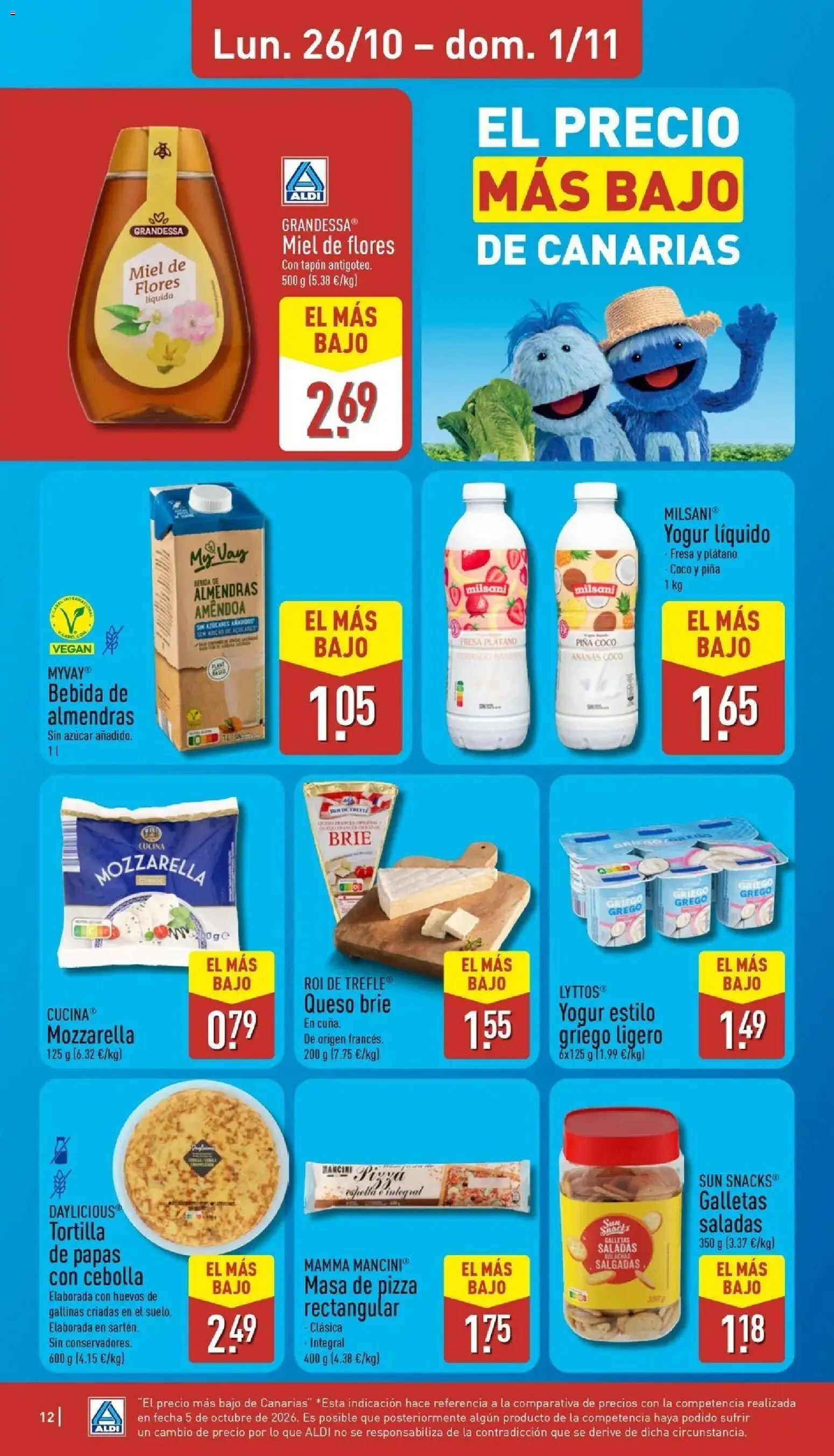 Aldi - Qué poco cuesta comprar bien │ válido desde el 26/10/2026 | Página: 12 | Productos: Mozzarella, Flores, Cebolla, Azúcar