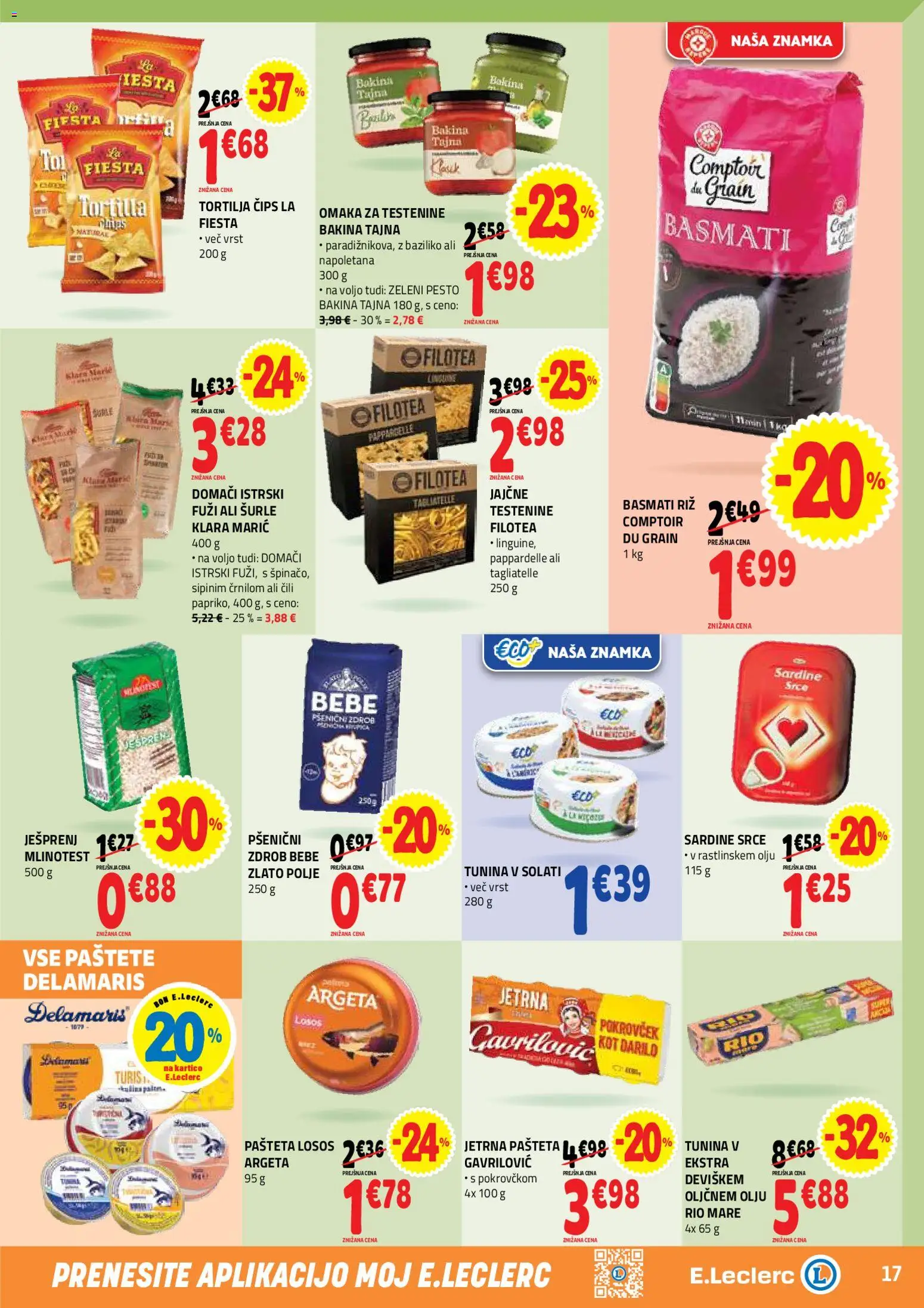 Novi E.leclerc katalog ponudbe – veljaven od 27.05.2026 | Stran: 17 | Izdelki: Zdrob, Riz, Testenine, Omaka