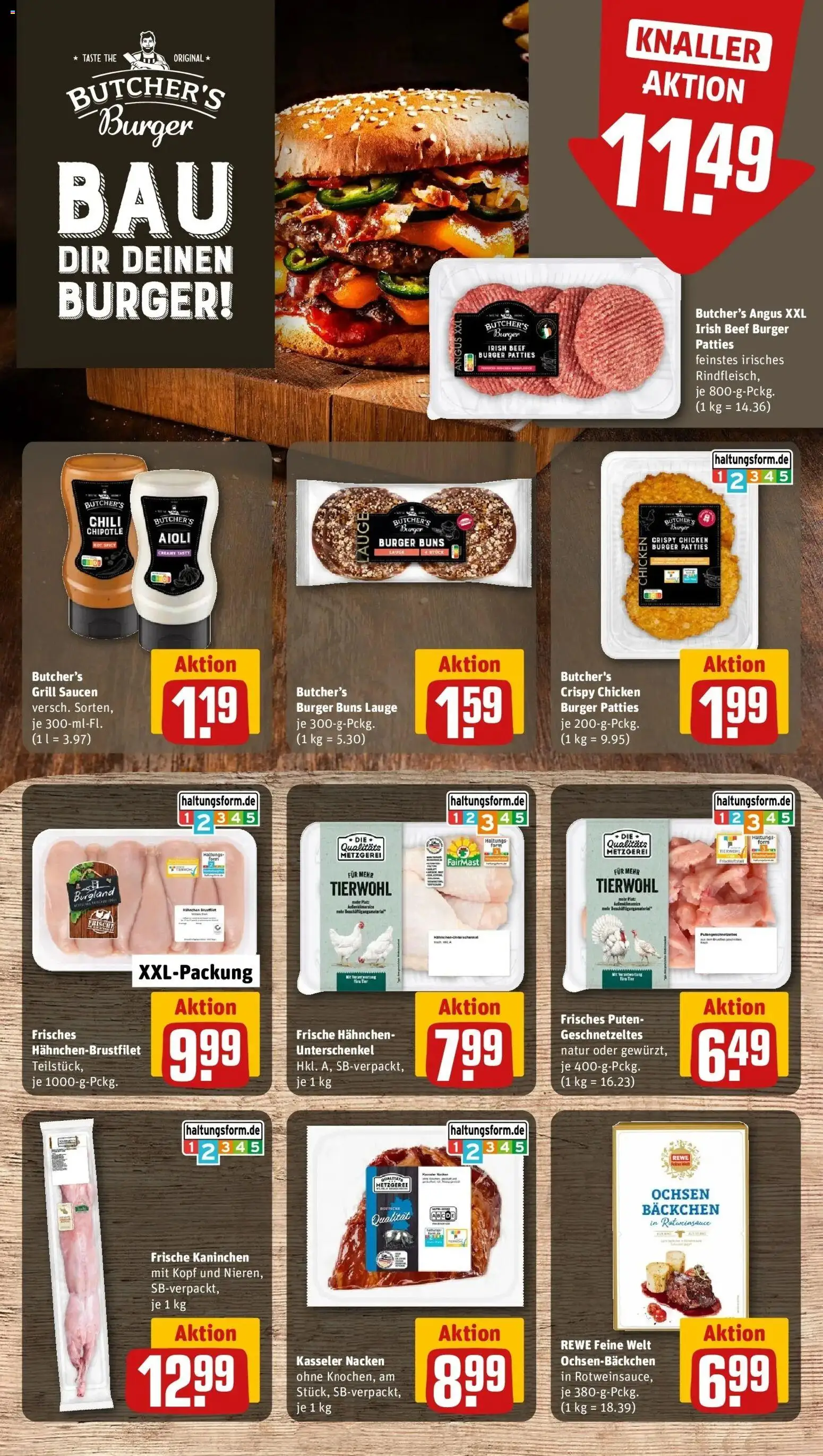 REWE Prospekt ab 05.10.2026 zum Blättern » Angebote | Seite: 11 | Produkte: Hahnchen, Kaninchen, Burger, Kasseler nacken