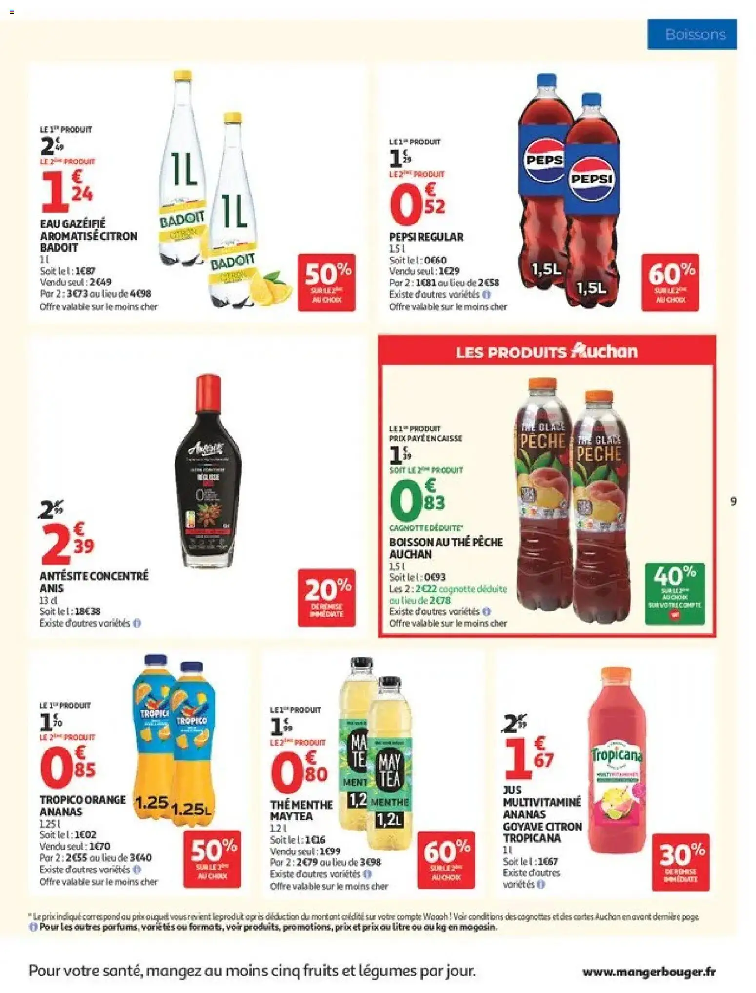 {H1} | Page: 9 | Produits: Goyave, Thé glacé, Jus, Ananas