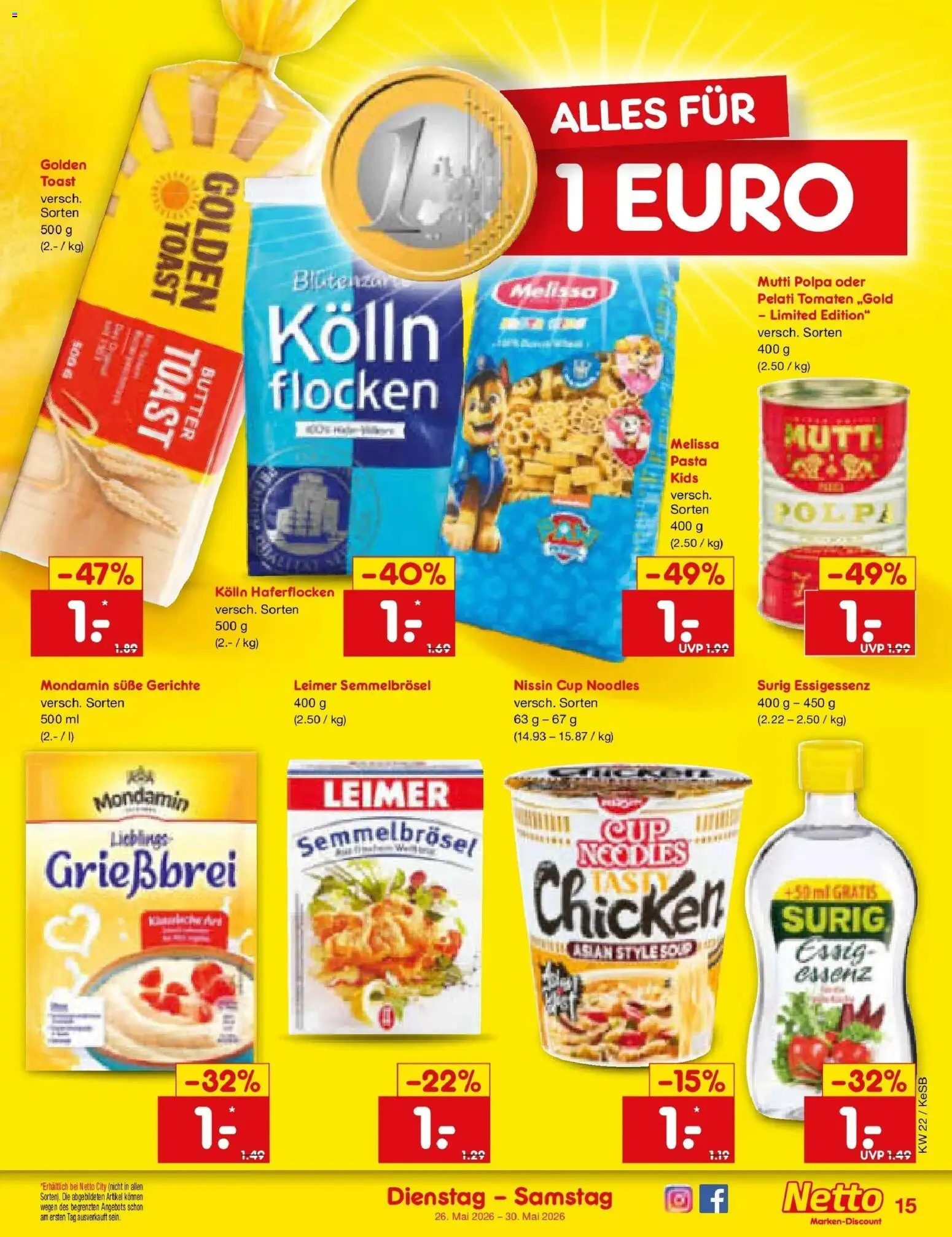Netto Marken-Discount Prospekt Bonn – gültig ab 26.05.2026 | Seite: 19 | Produkte: Kolln, Toast, Tomaten, Pasta