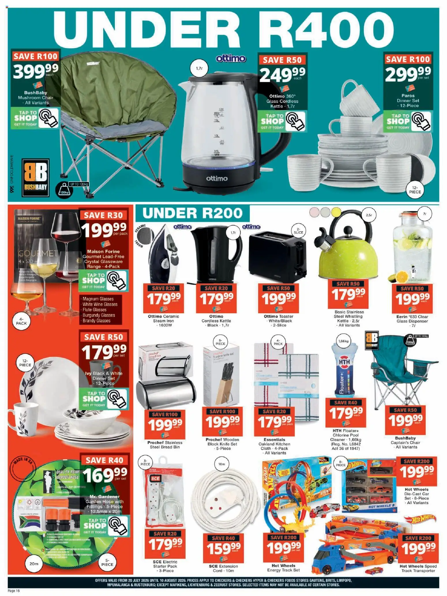 New Checkers catalogue – valid from 20/07/2026 | Page: 16 | Products: Glasses, Chair, Wine, Tap