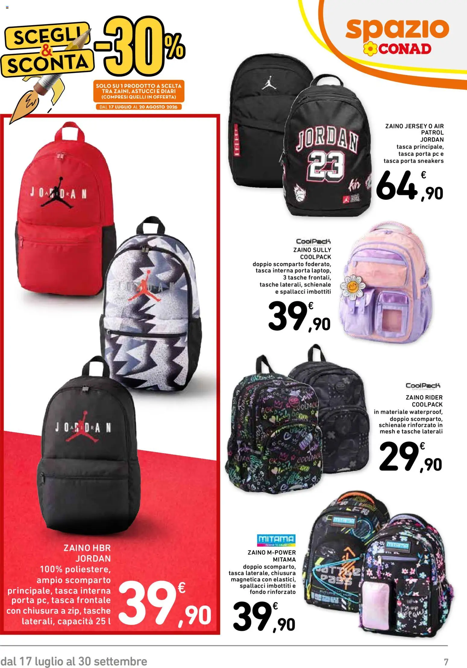 Volantino Spazio Conad del 17/07/2026 | Pagina: 7 | Prodotti: Jordan, Sneakers, Zaino, PC