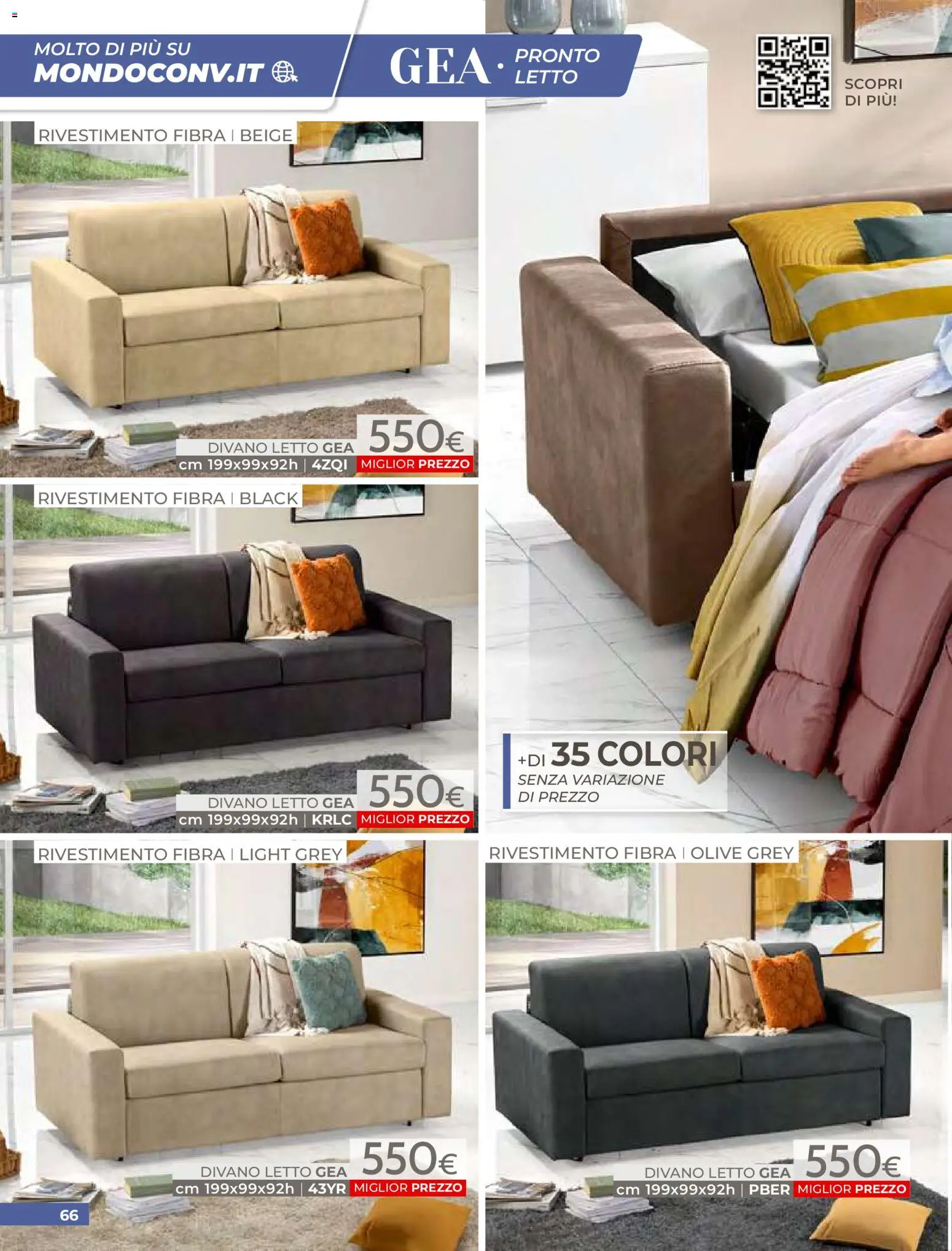 Volantino Mondo Convenienza del 01.04.2026 | Pagina: 68 | Prodotti: Divano letto, Olive, Letto, Divano