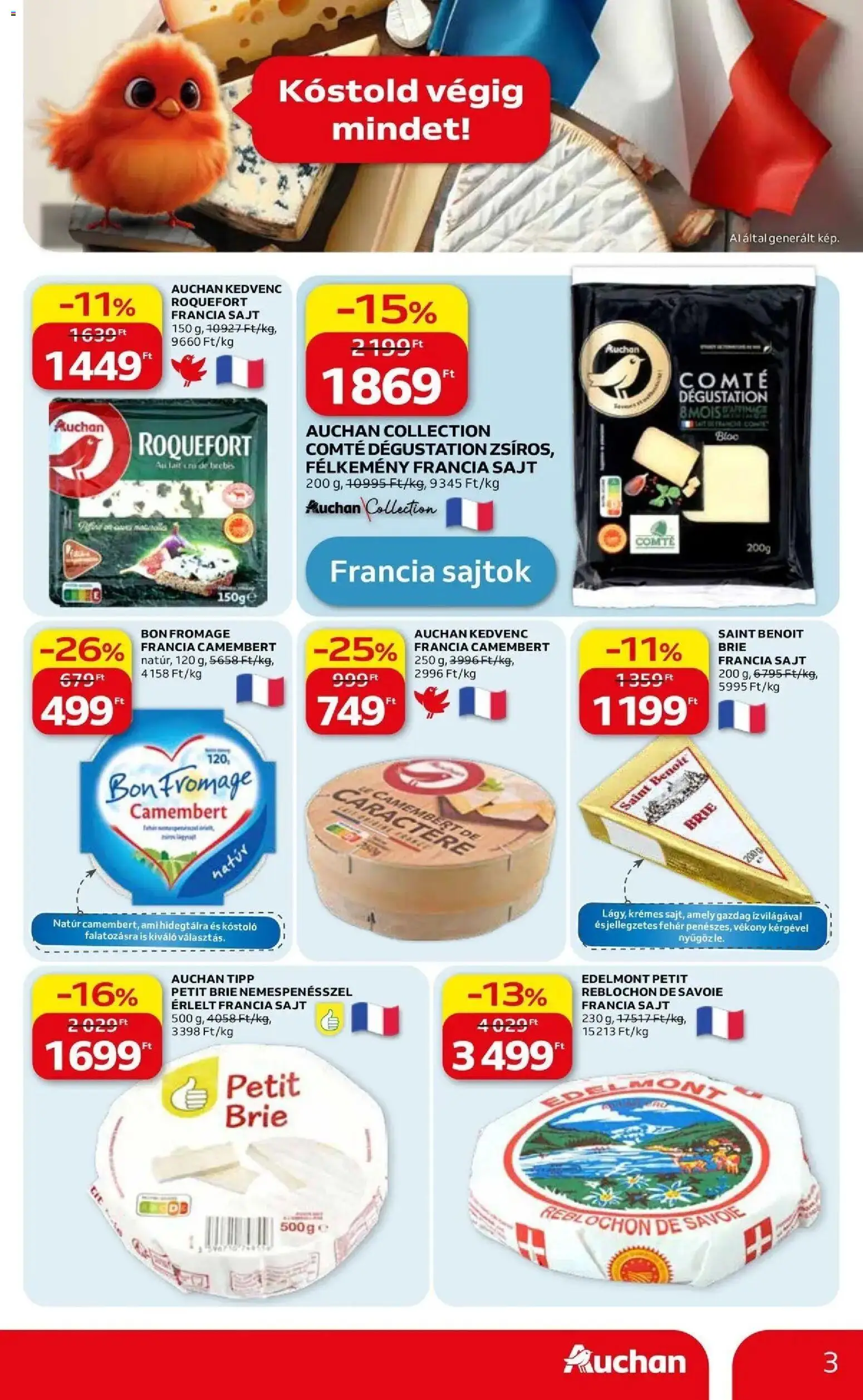 Auchan akciós ujság - amely érvényes a következő dátumtól: 07.05.2026 | Oldal: 3 | Termékek: Sajtok, Sajt, Camembert