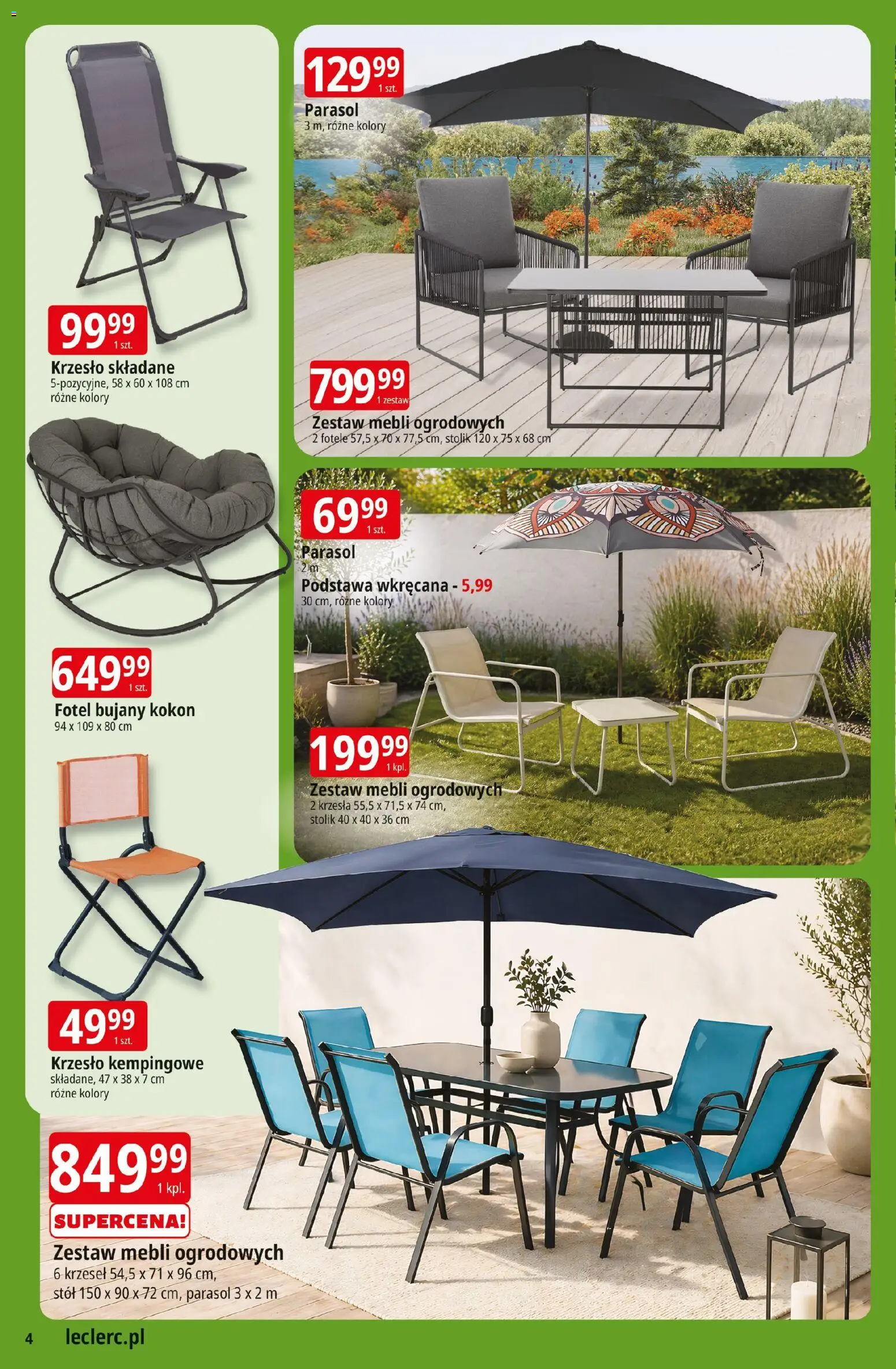 E.Leclerc gazetka - Wrocław od 12.05.2026 | Strona: 4 | Produkty: Parasol, Fotel, Stół, Krzesło