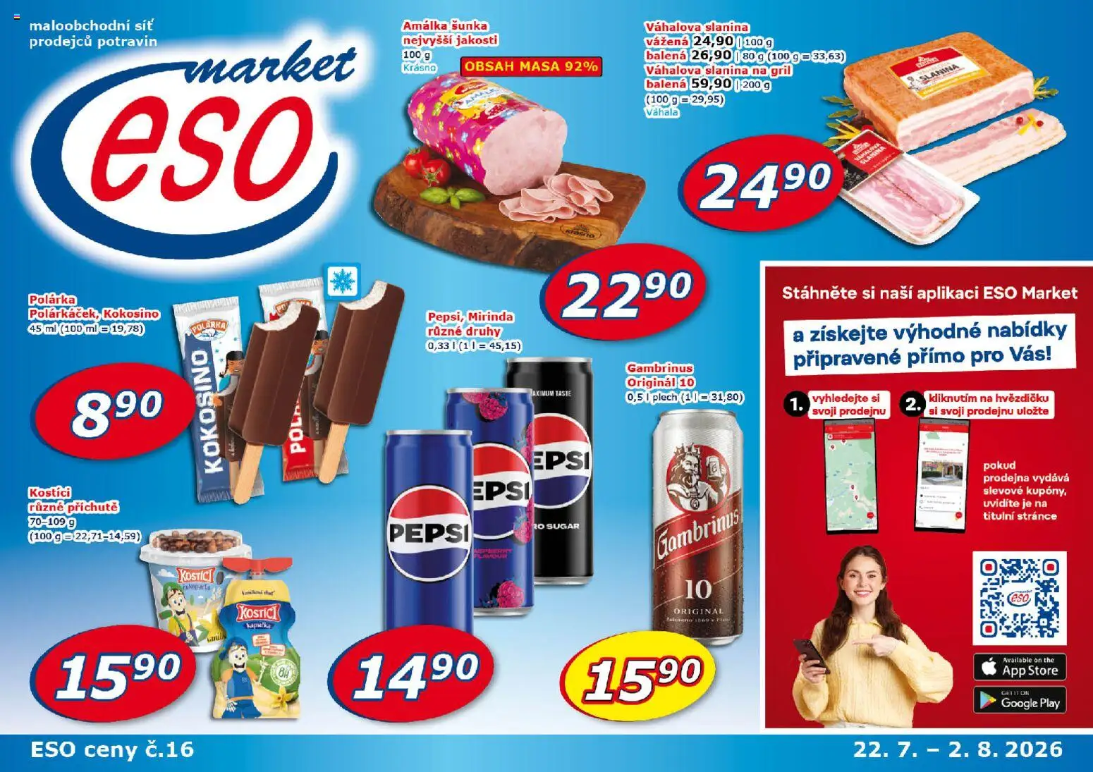 Eso market leták od 22.07.2026 | Strana: 1 | Produkty: Síť, Plech, Mirinda, Gambrinus