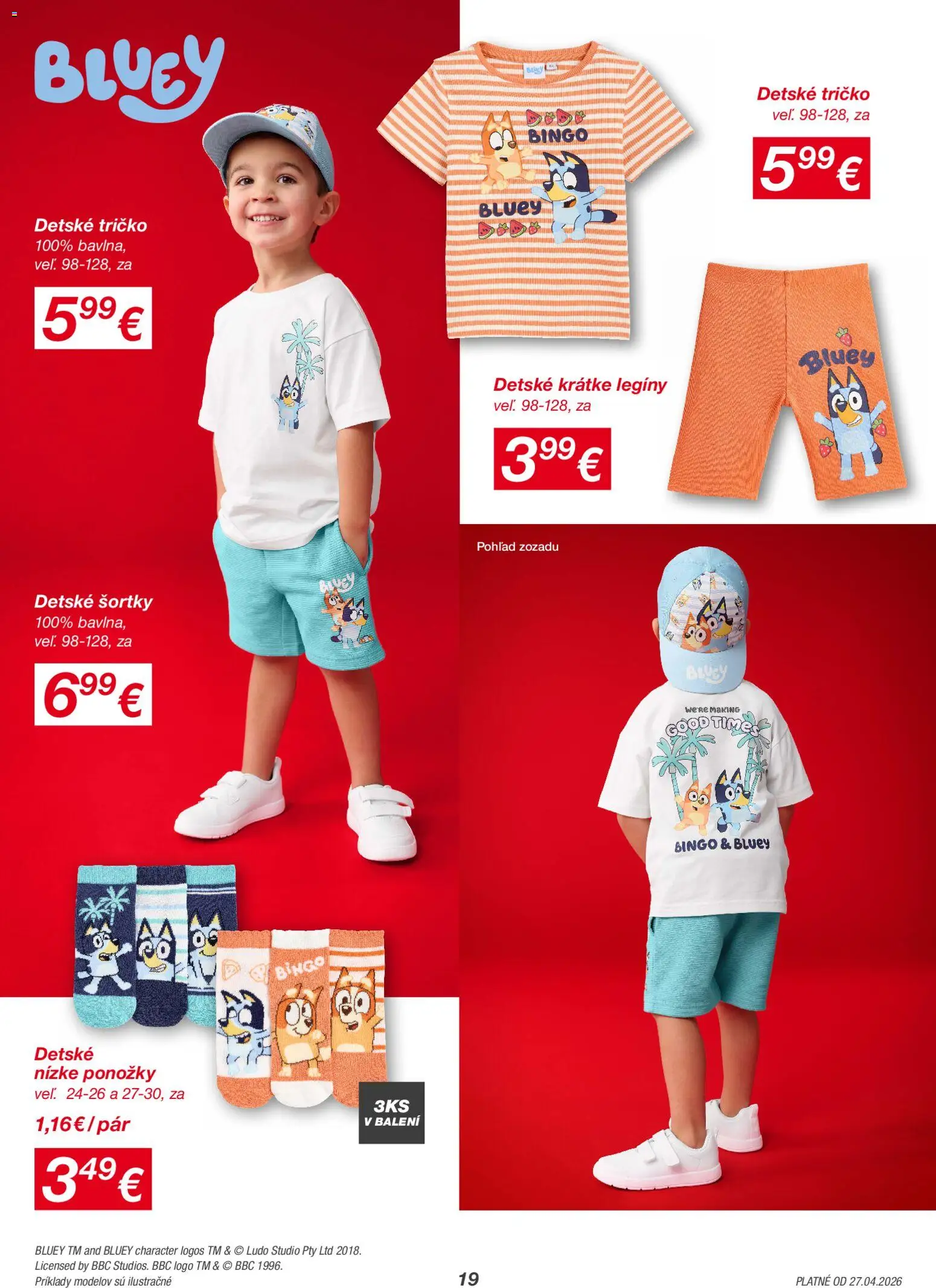 Nové Kik akcie – leták je platný od 27.04.2026 | Strana: 19 | Produkty: Tričko, Ponožky, Legíny