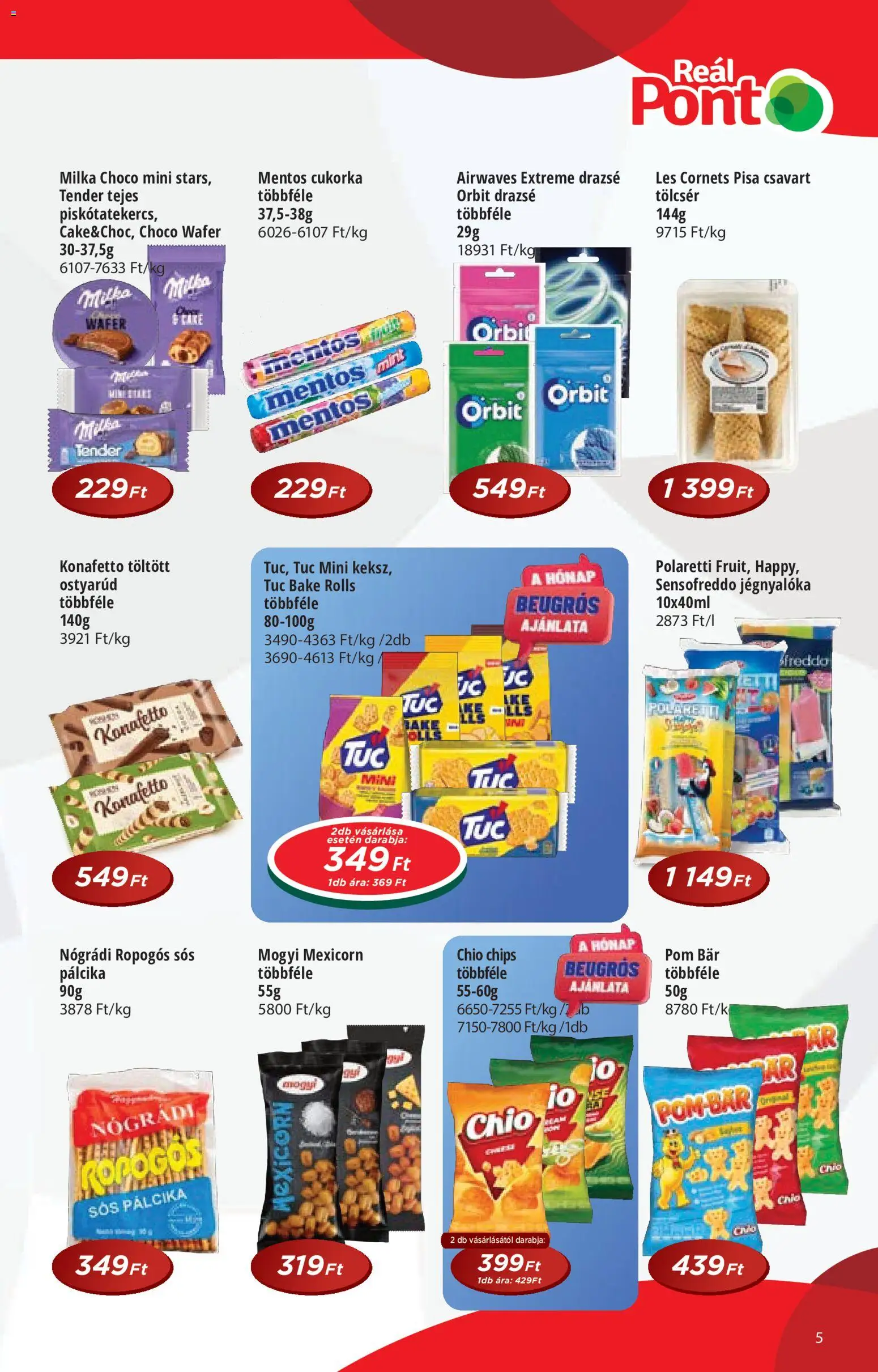 Reál akciós ujság - amely érvényes a következő dátumtól: 2026.07.15. | Oldal: 5 | Termékek: Chips, Drazsé, Sós pálcika, Cukorka