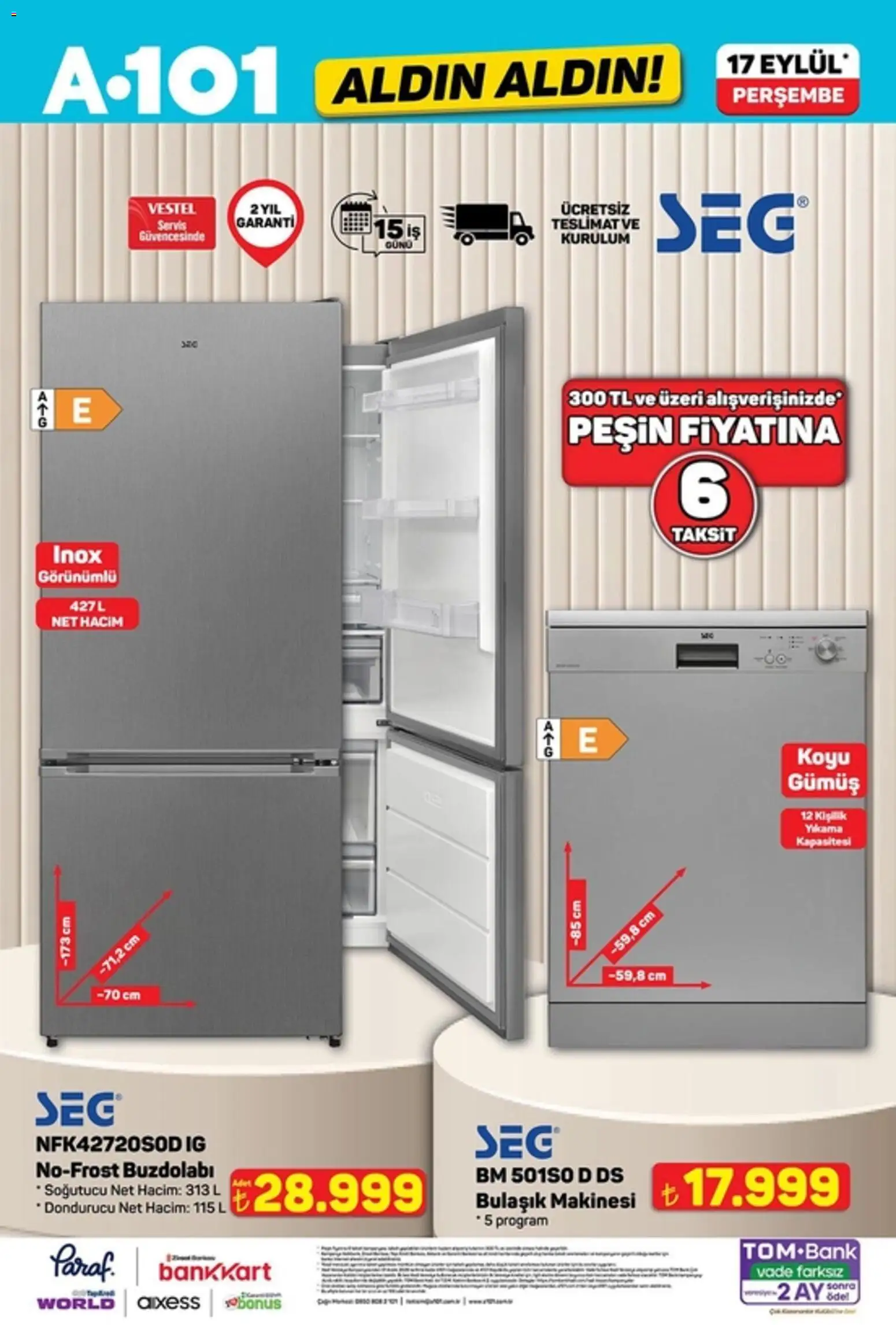 A101 - Katalog Aldın Aldın - 17 Eylül 2026 tarihinden itibaren geçerlidir | Sayfa: 8 | Ürünler: Buzdolabı, Dondurucu, Bulaşık makinesi
