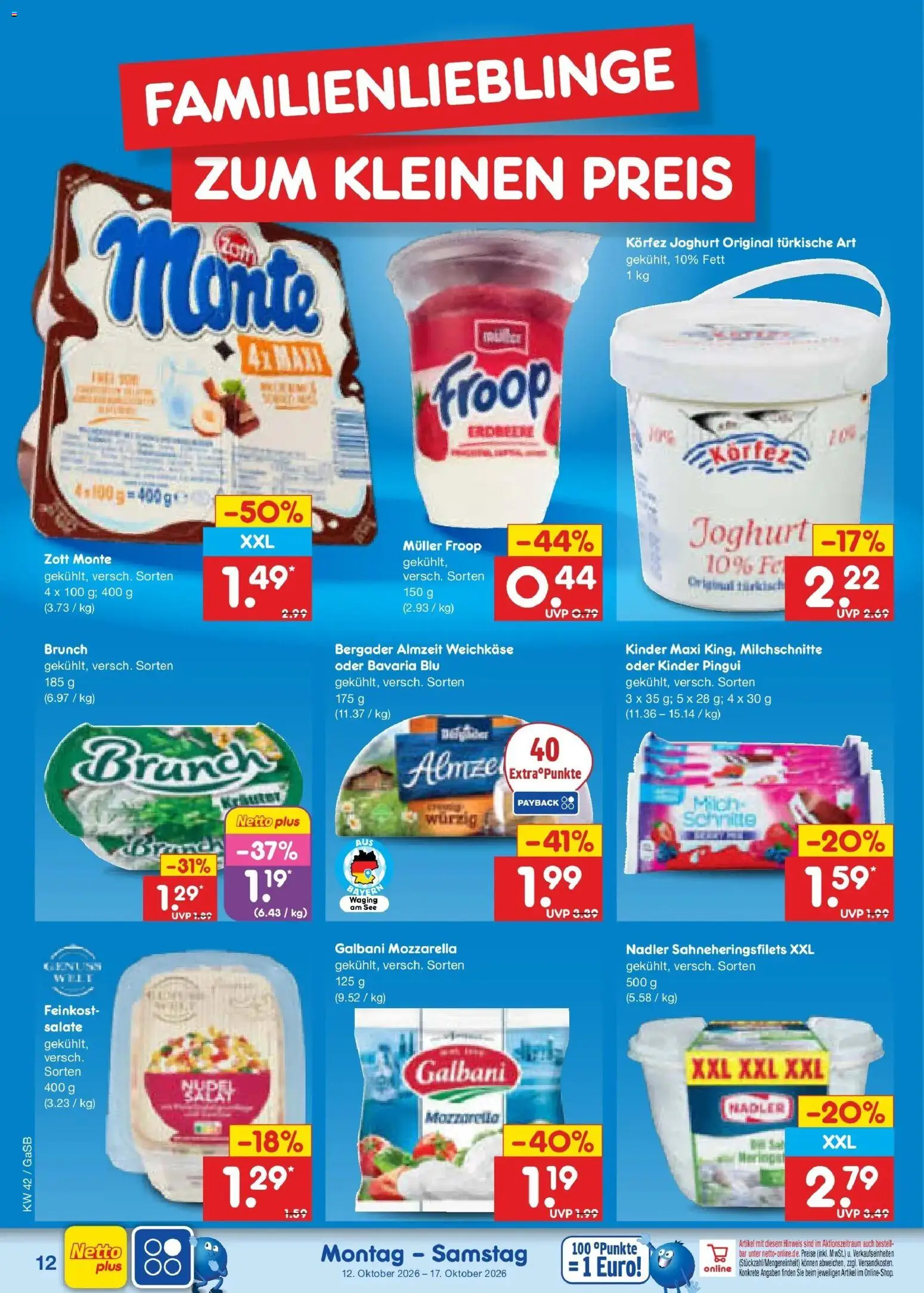 Netto Marken-Discount Prospekt Oldenburg (ab 12.10.2026) » Angebote | Seite: 14 | Produkte: Froop, Joghurt, Mozzarella