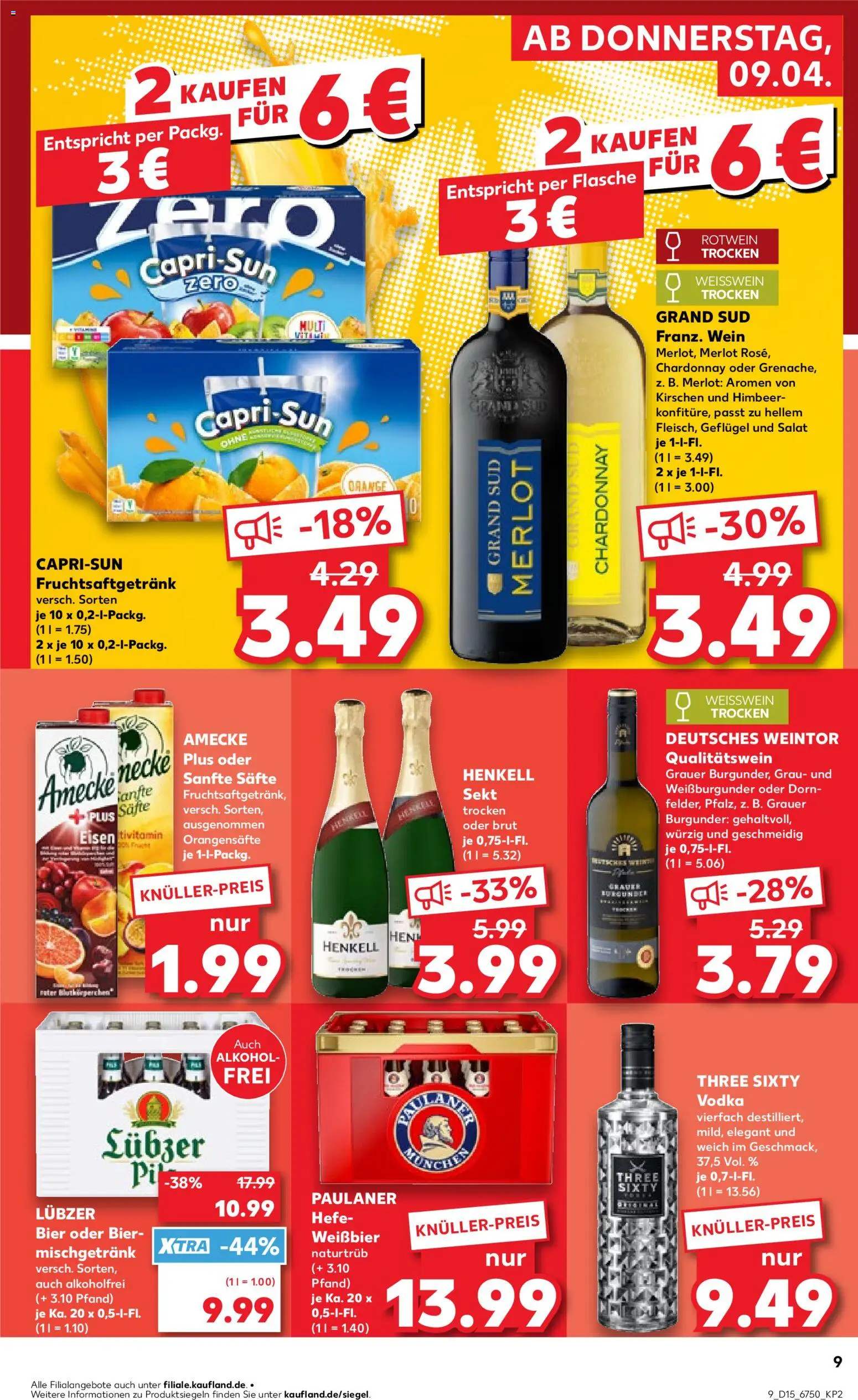Kaufland Prospekt – gültig ab 09.04.2026 | Seite: 9 | Produkte: Bier, Weißwein, Rotwein, Wein