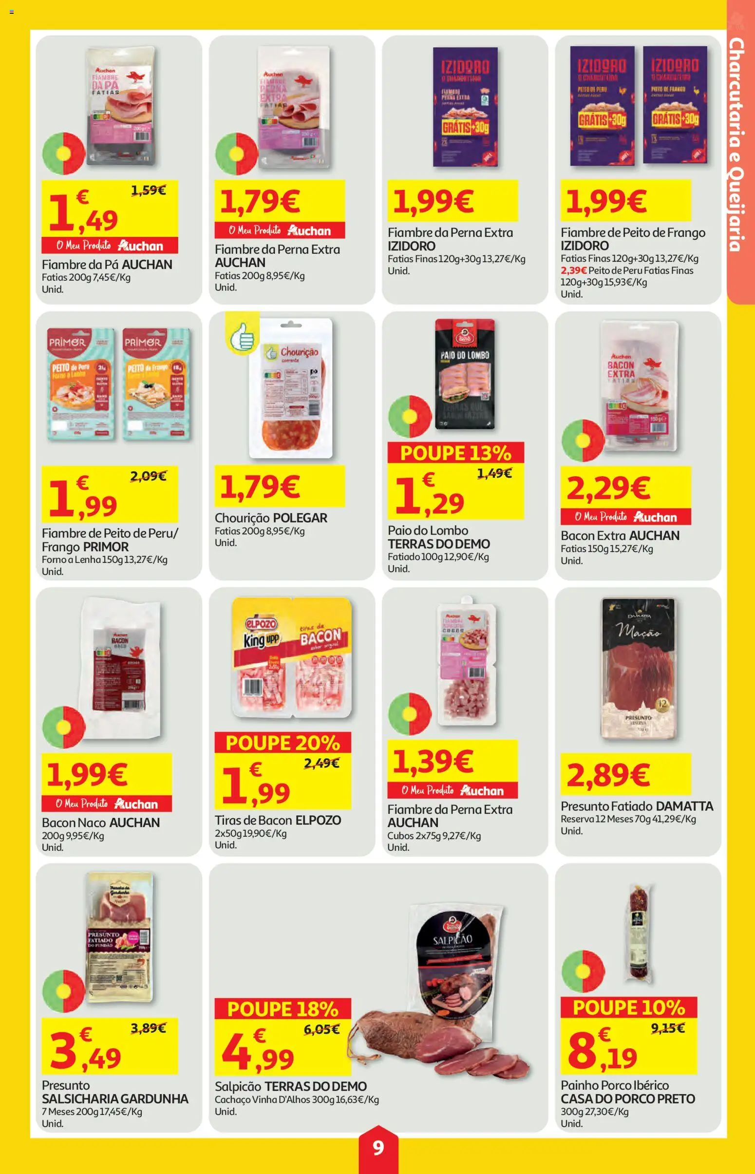 Auchan folheto │ válido de 02/07/2026 | Página: 9 | Produtos: Bacon, Peito de peru, Lombo, Presunto