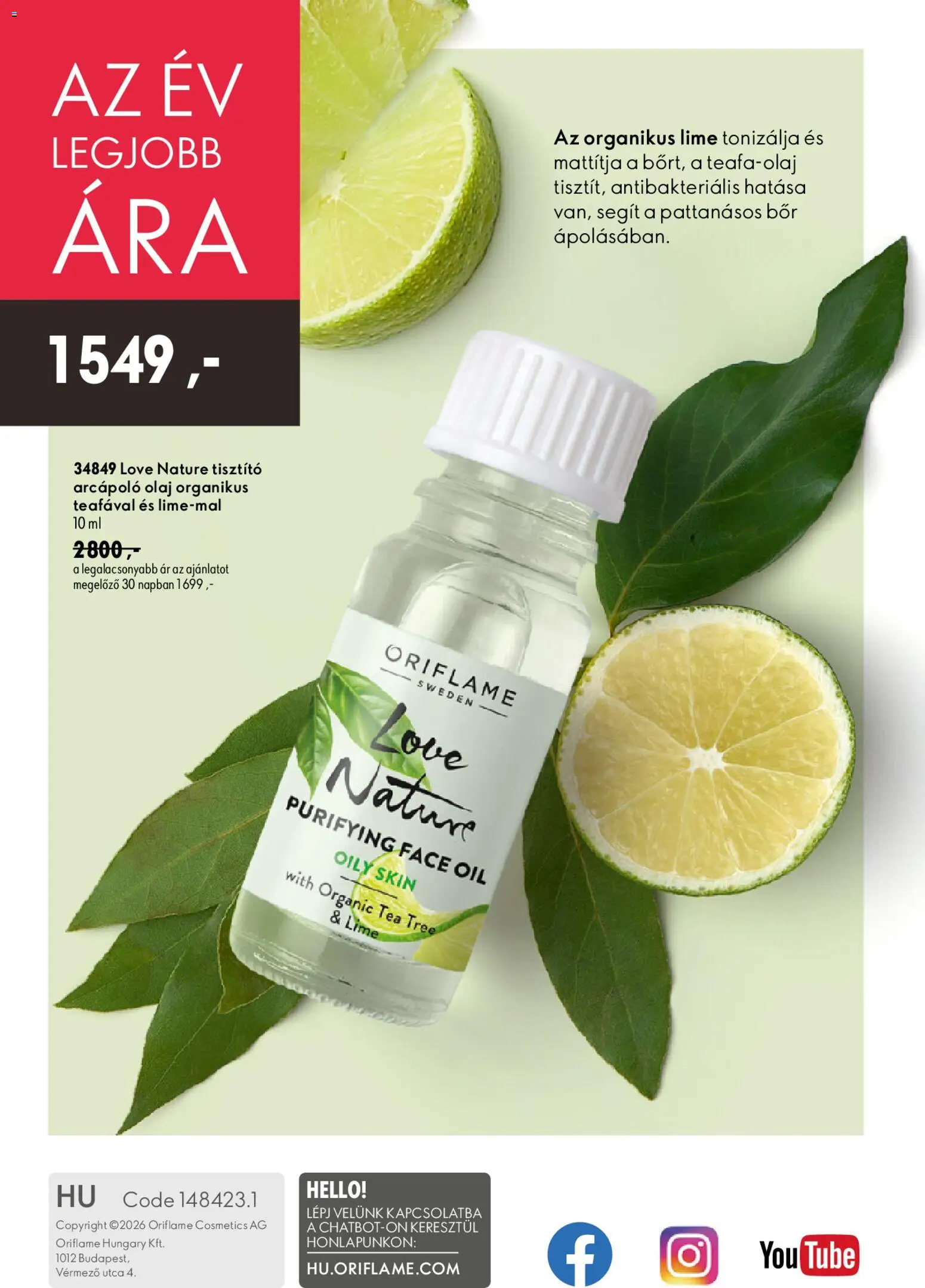Oriflame akciós ujság - amely érvényes a következő dátumtól: 2026.07.08. | Oldal: 148 | Termékek: Teafaolaj, Lime, Bor, Tea