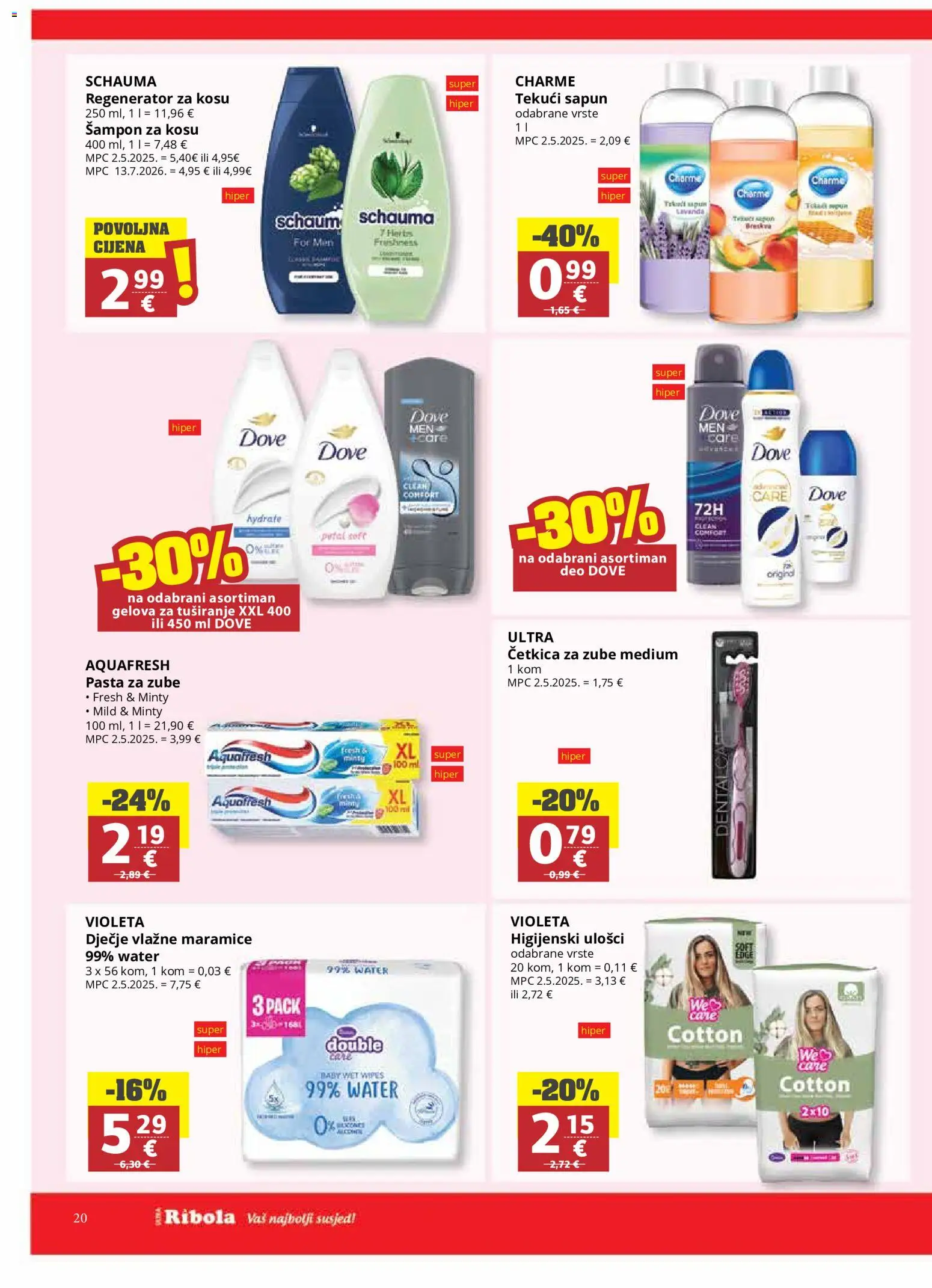 Ribola katalog | vrijedi od 21.10.2026 | Stranica: 20 | Proizvodi: Šampon, Regenerator za kosu, Dove, Lavanda