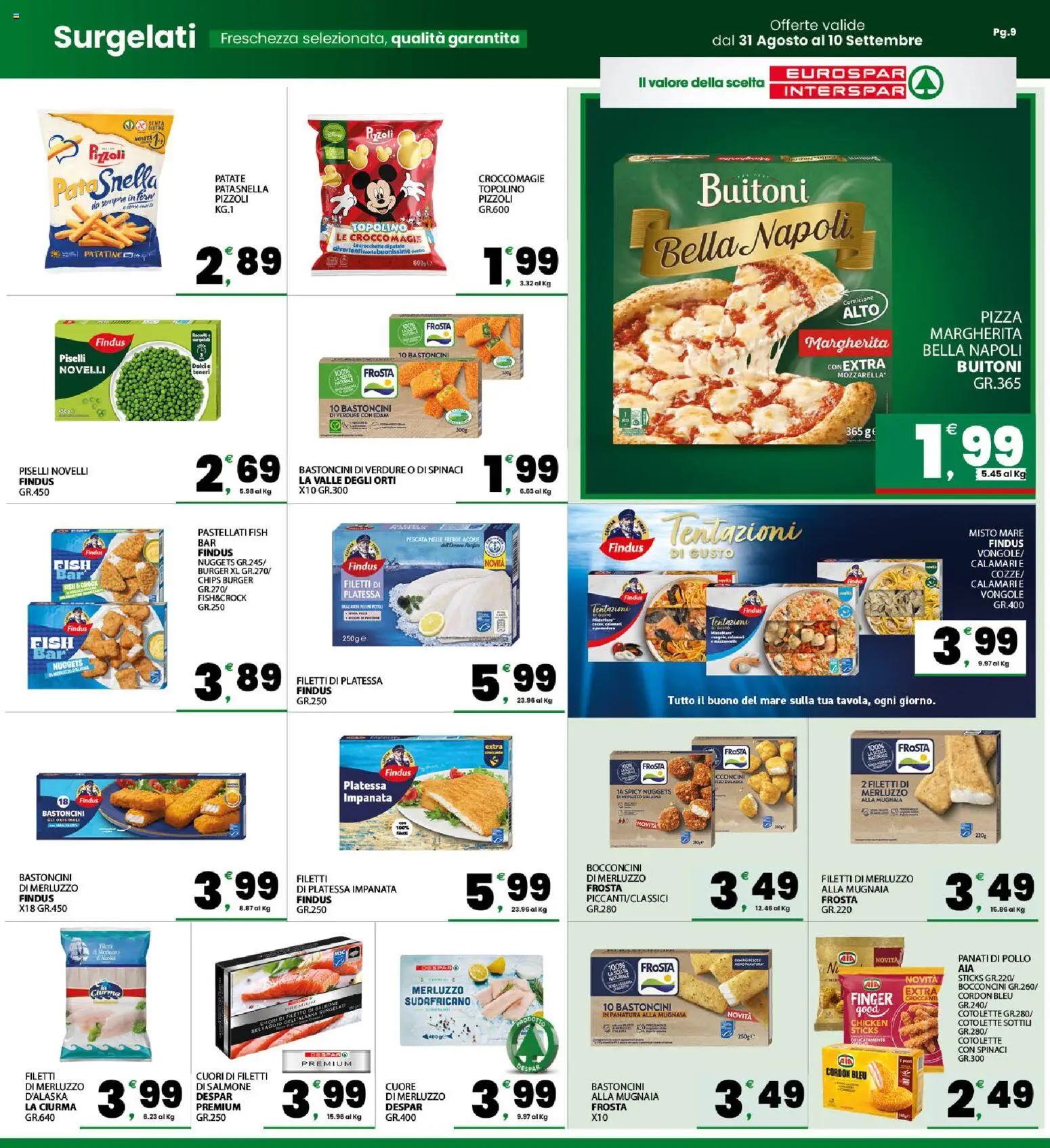 Volantino Eurospar del 31/08/2026 | Pagina: 9 | Prodotti: Salmone, Patate, Verdure, Spinaci