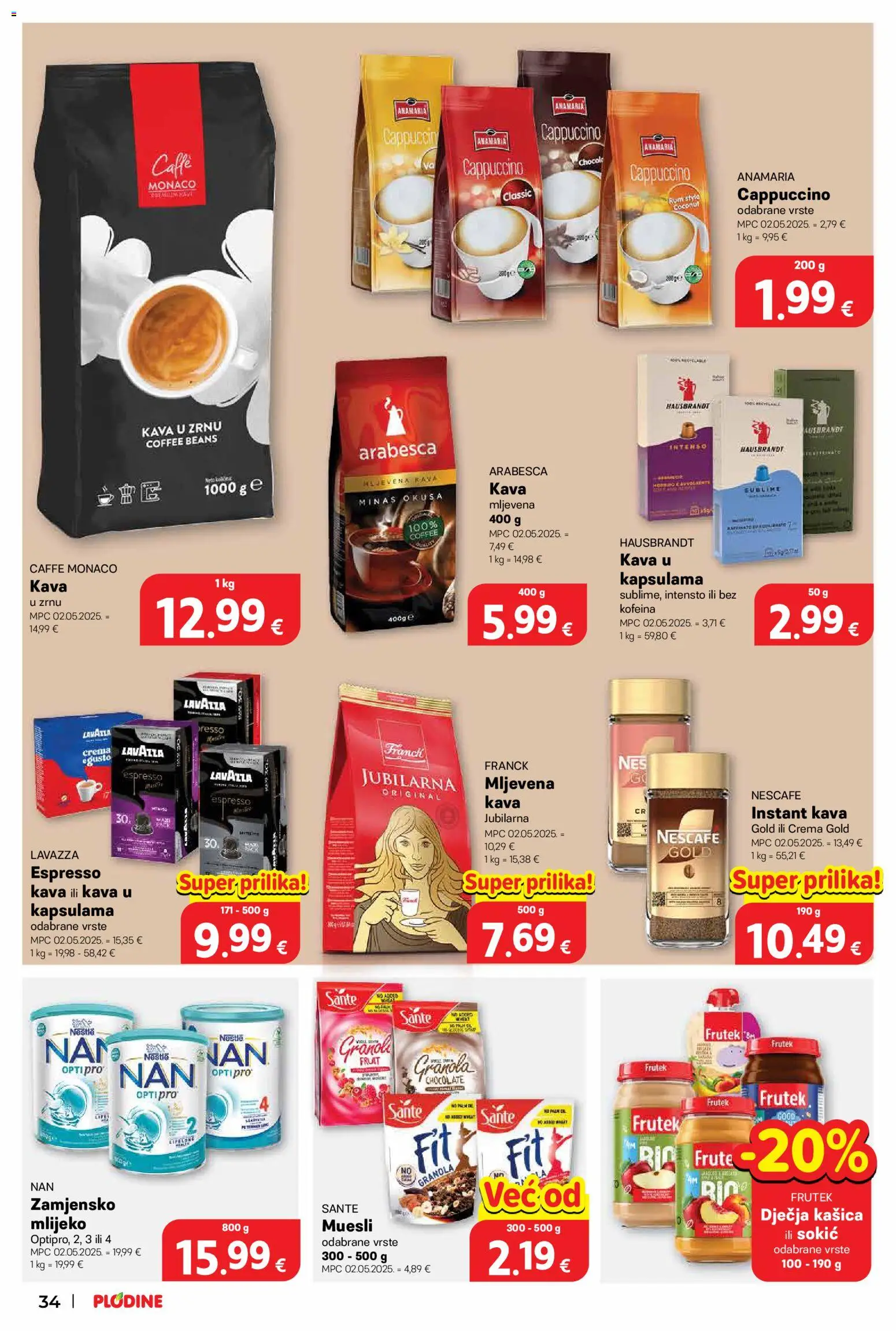 Plodine katalog | vrijedi od 17.06.2026 | Stranica: 34 | Proizvodi: Kava u zrnu, Mlijeko, Arabesca, Cappuccino