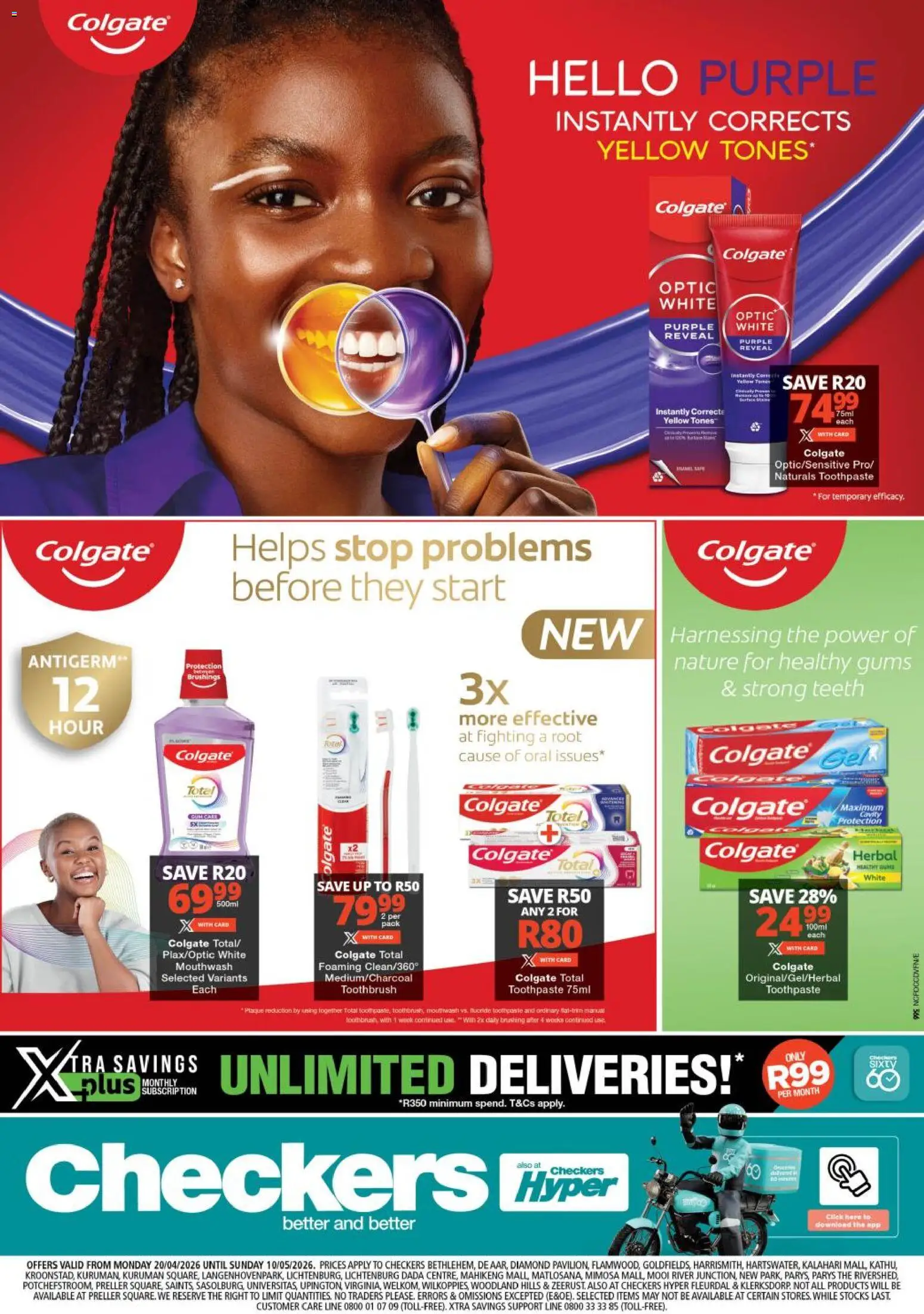 New Checkers catalogue – valid from 20.04.2026 | Page: 1 | Products: Toothpaste, Mouthwash, Toothbrush