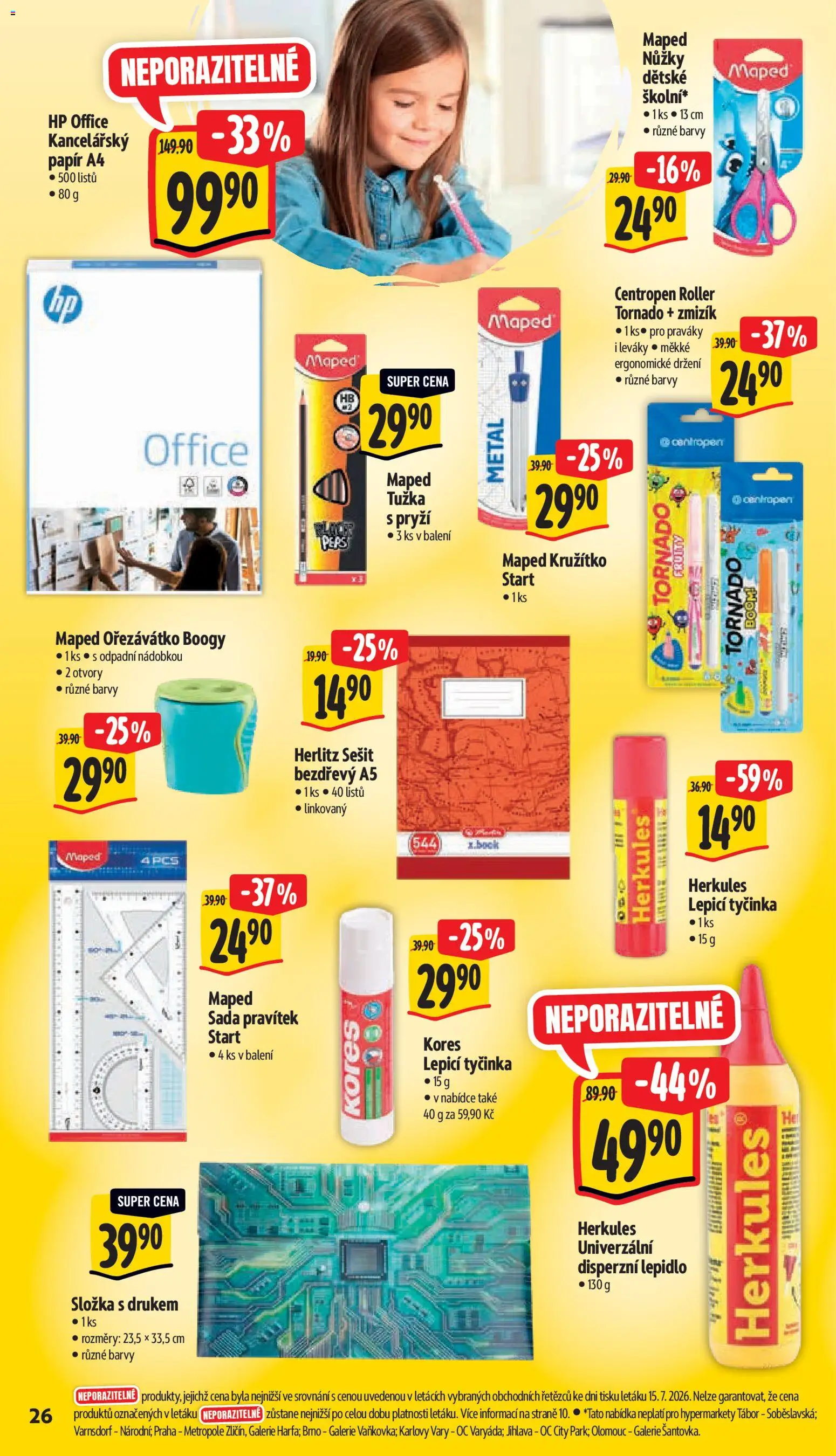 Albert leták - Hypermarket od 22.07.2026 | Strana: 36 | Produkty: Papír A4, Notebook, Kružítko, Barvy