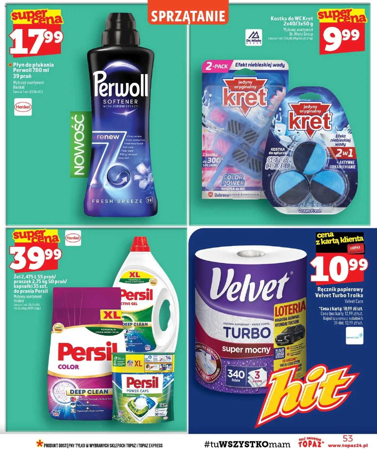 Topaz gazetka - Ceny małe na stałe od 15.10.2026 | Strona: 53 | Produkty: Karta, Płyn do płukania, Persil, Kostka do WC