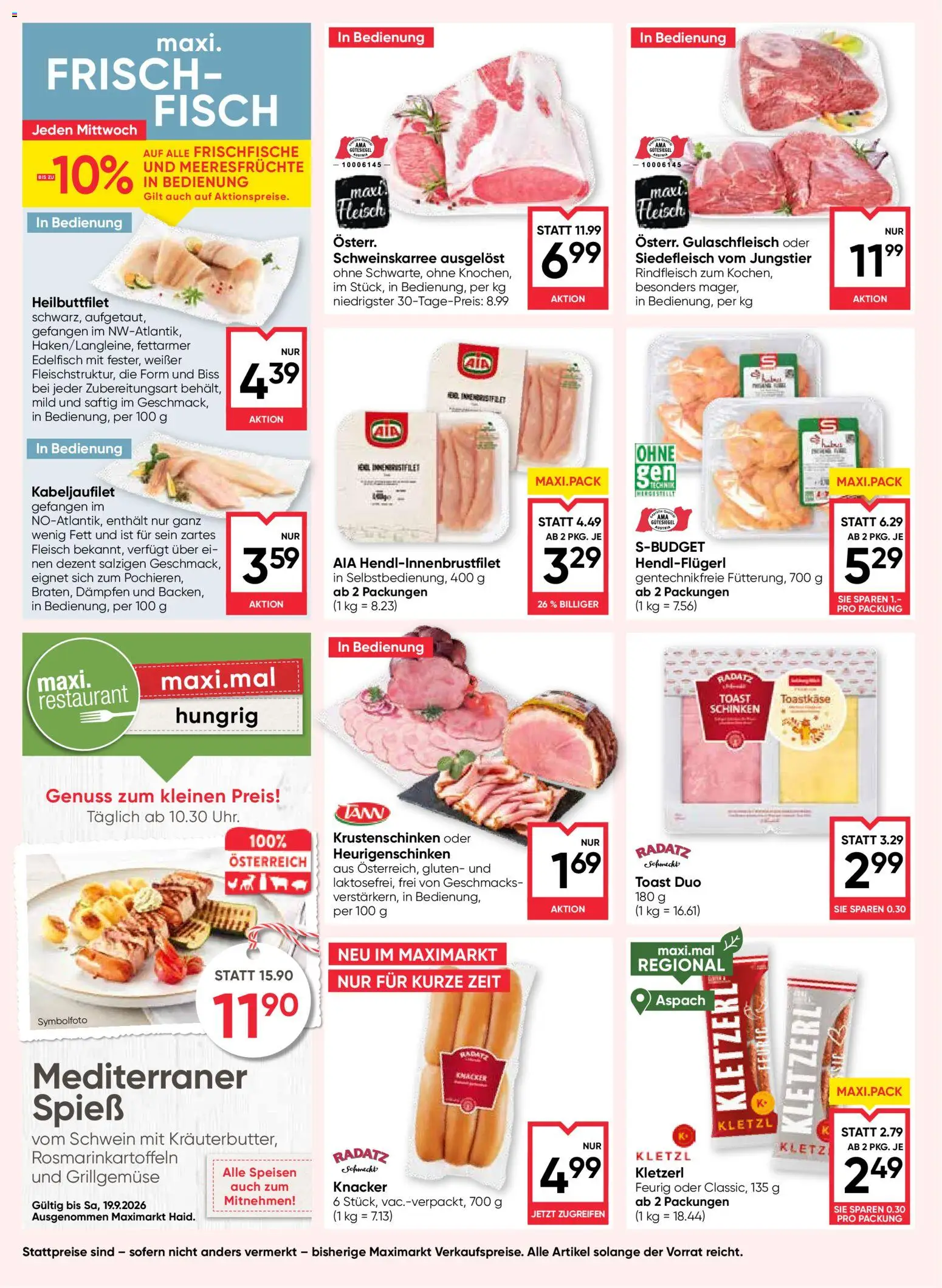 Maximarkt Flugblatt gültig ab 10.09.2026 | Seite: 8 | Produkte: Meeresfrüchte, Schinken, Fisch, Rindfleisch