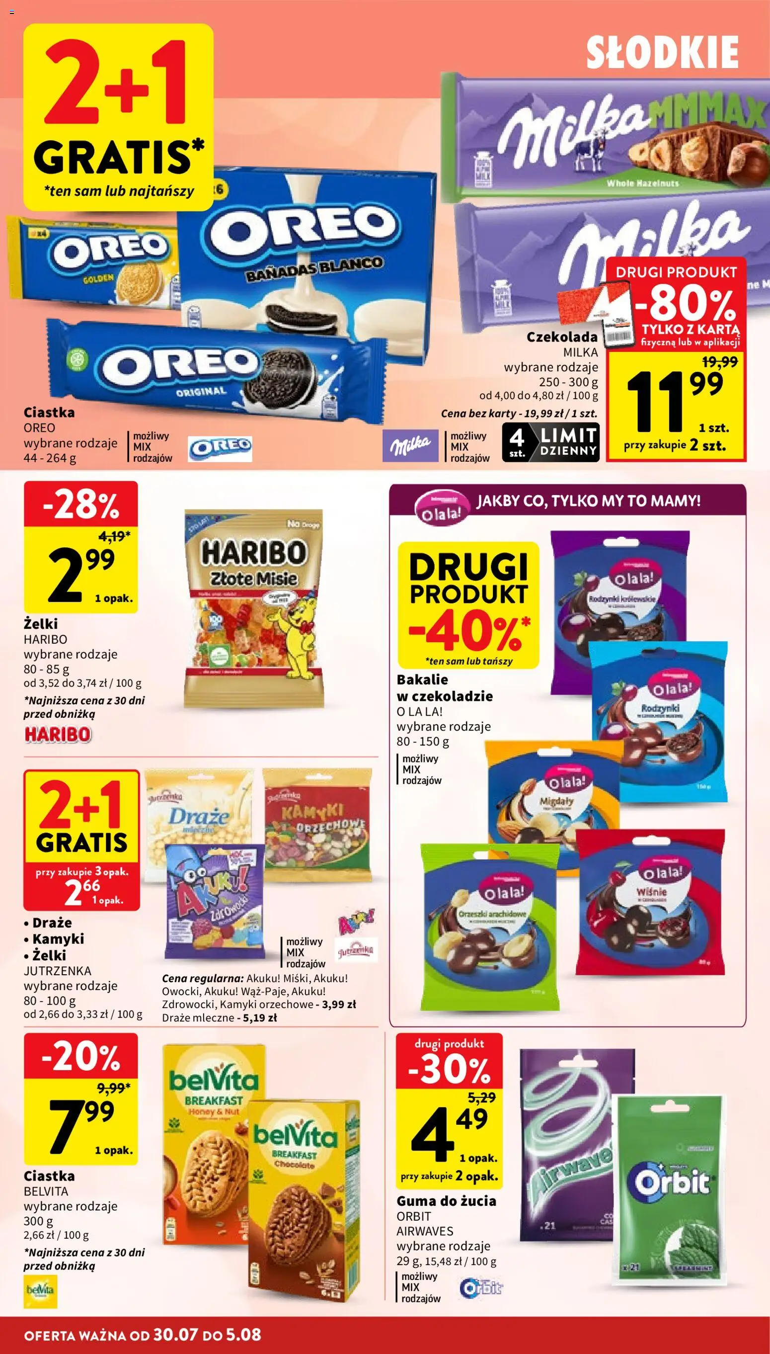 Intermarche gazetka od 30.07.2026 | Strona: 26 | Produkty: Karta, Migdały, Żelki, Ciastka