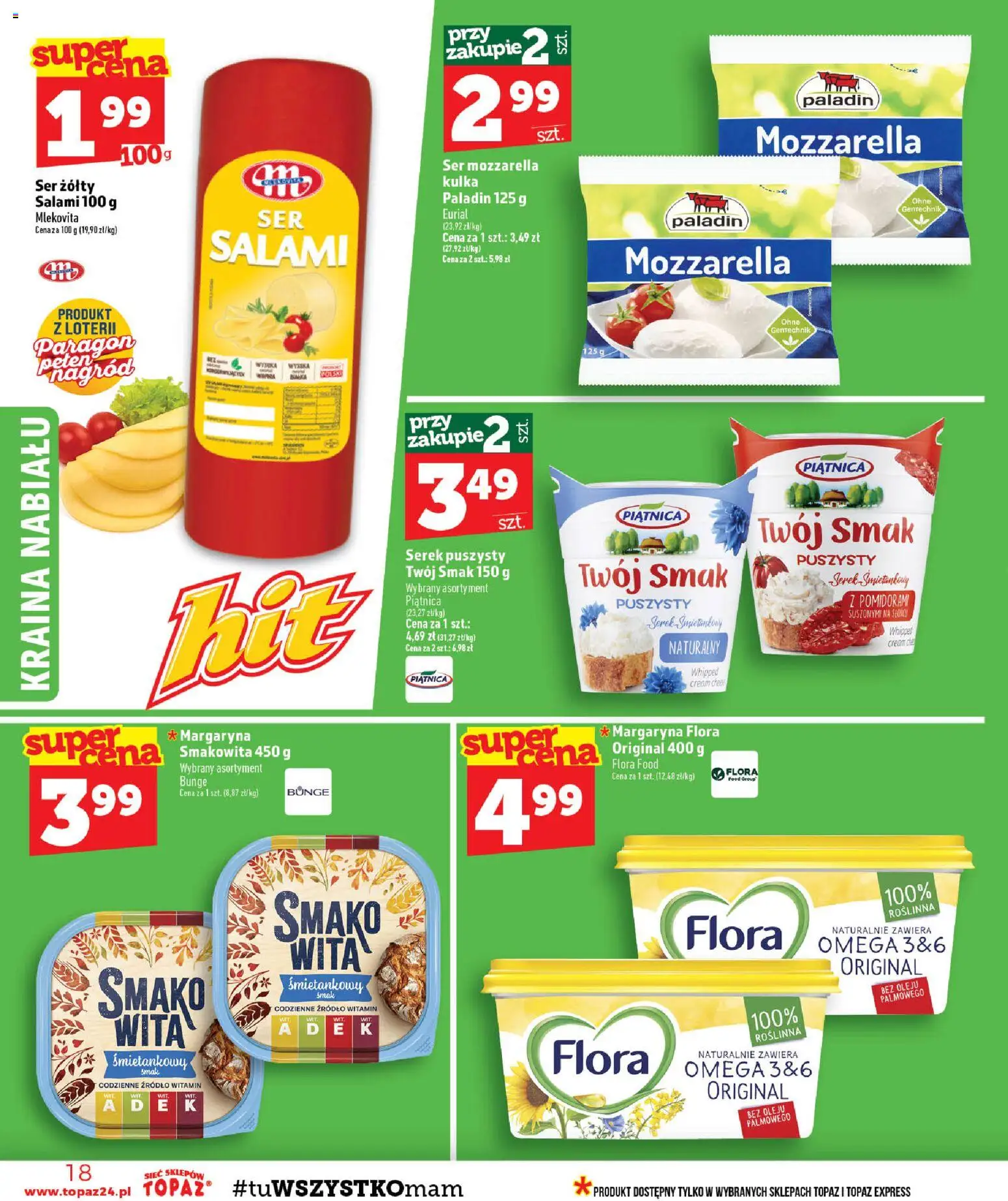 Topaz gazetka - MAZ od 27.08.2026 | Strona: 18 | Produkty: Serek śmietankowy, Piątnica, Salami, Mozzarella