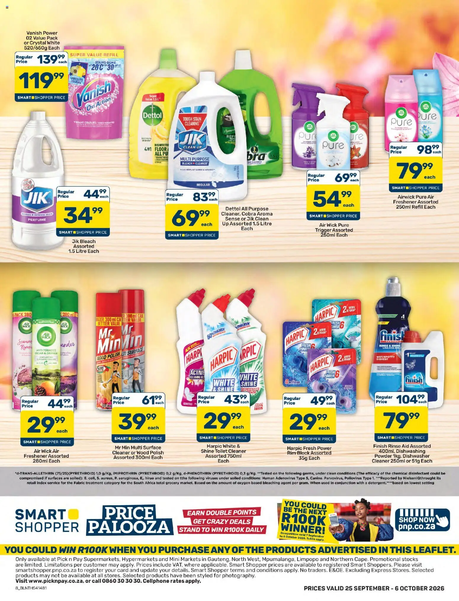 New Pick n Pay catalogue – valid from 25/09/2026 | Page: 8 | Products: Dishwasher, Toilet, Disinfectant, Perfume