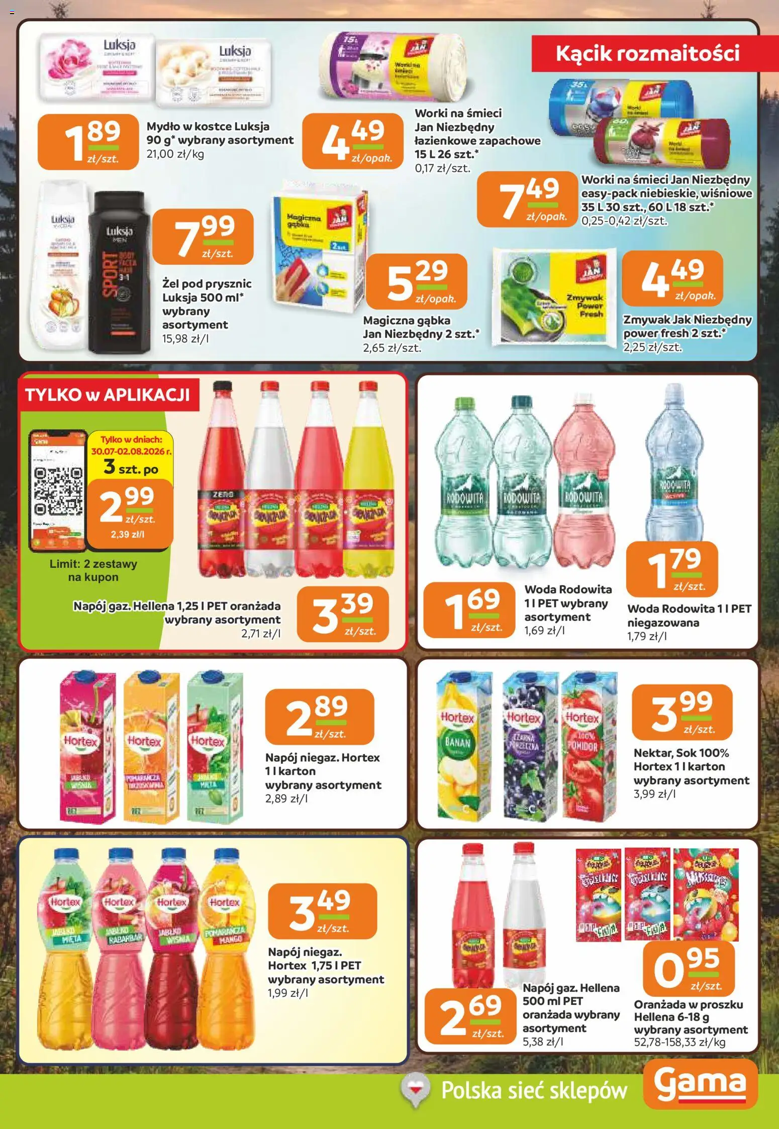 Gama gazetka od 30.07.2026 | Strona: 9 | Produkty: Oranżada w proszku, Prysznic, Żel pod prysznic, Woda