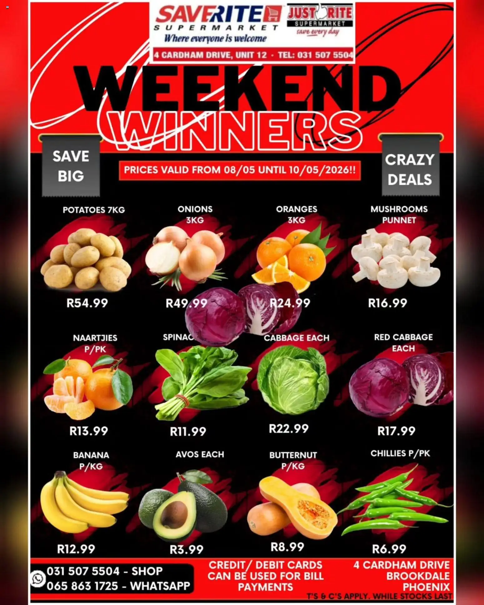 New Saverite catalogue – valid from 08.05.2026 | Page: 1 | Products: Mushrooms, Oranges, Potatoes, Onions