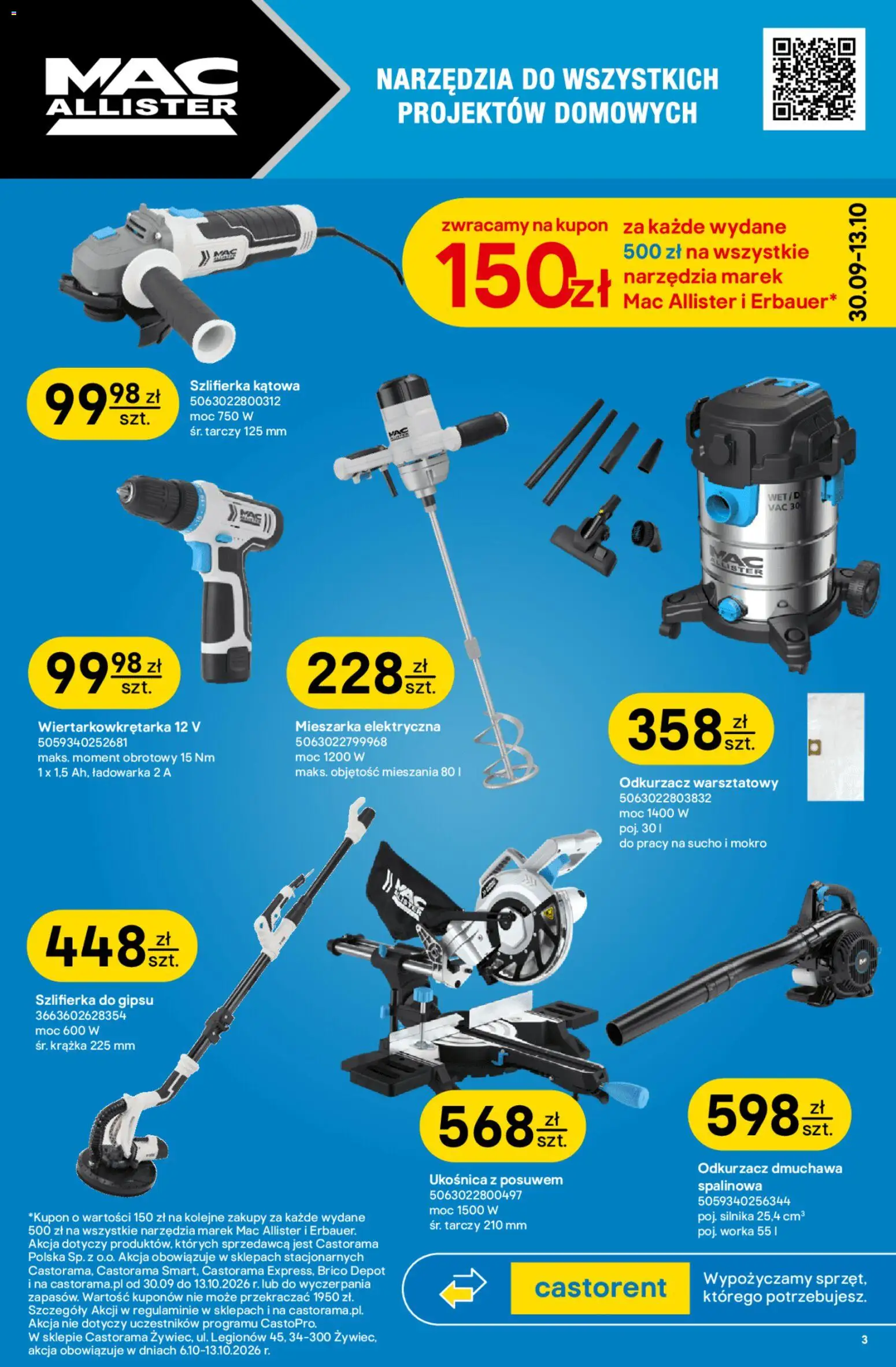 Castorama gazetka od 30.09.2026 | Strona: 3 | Produkty: Narzędzia, Ładowarka, Odkurzacz, Odkurzacz warsztatowy