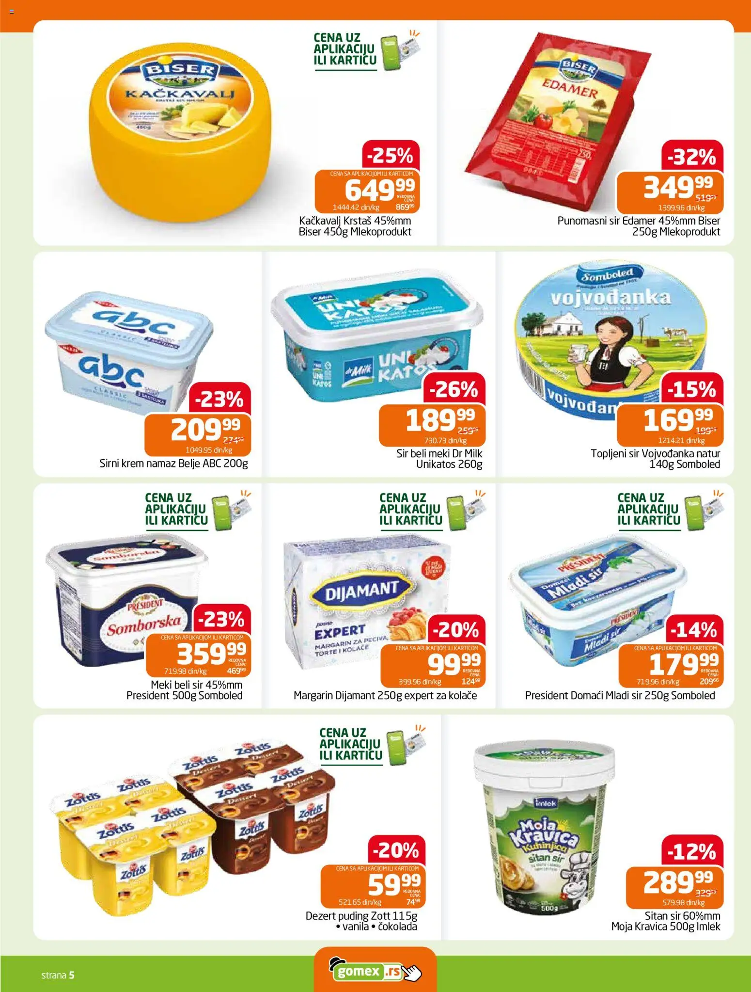 Gomex katalog - važi od 30.09.2026 | Strana: 5 | Proizvode: Sitan sir, Edamer, Beli sir, Krem