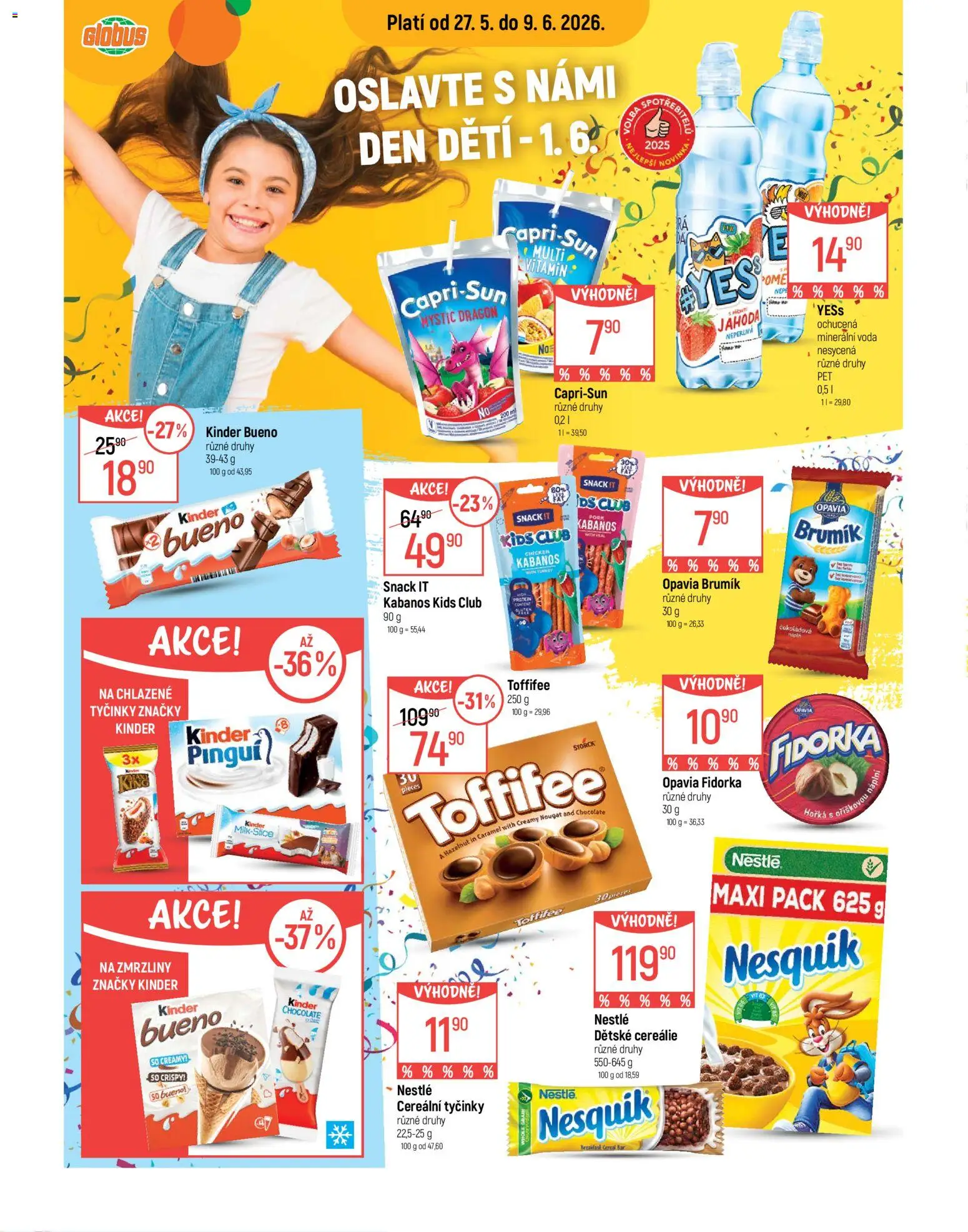 Globus leták - Olomouc od 27.05.2026 | Strana: 10 | Produkty: Tyčinky, Kabanos, Nesquik, Kinder Pinguí