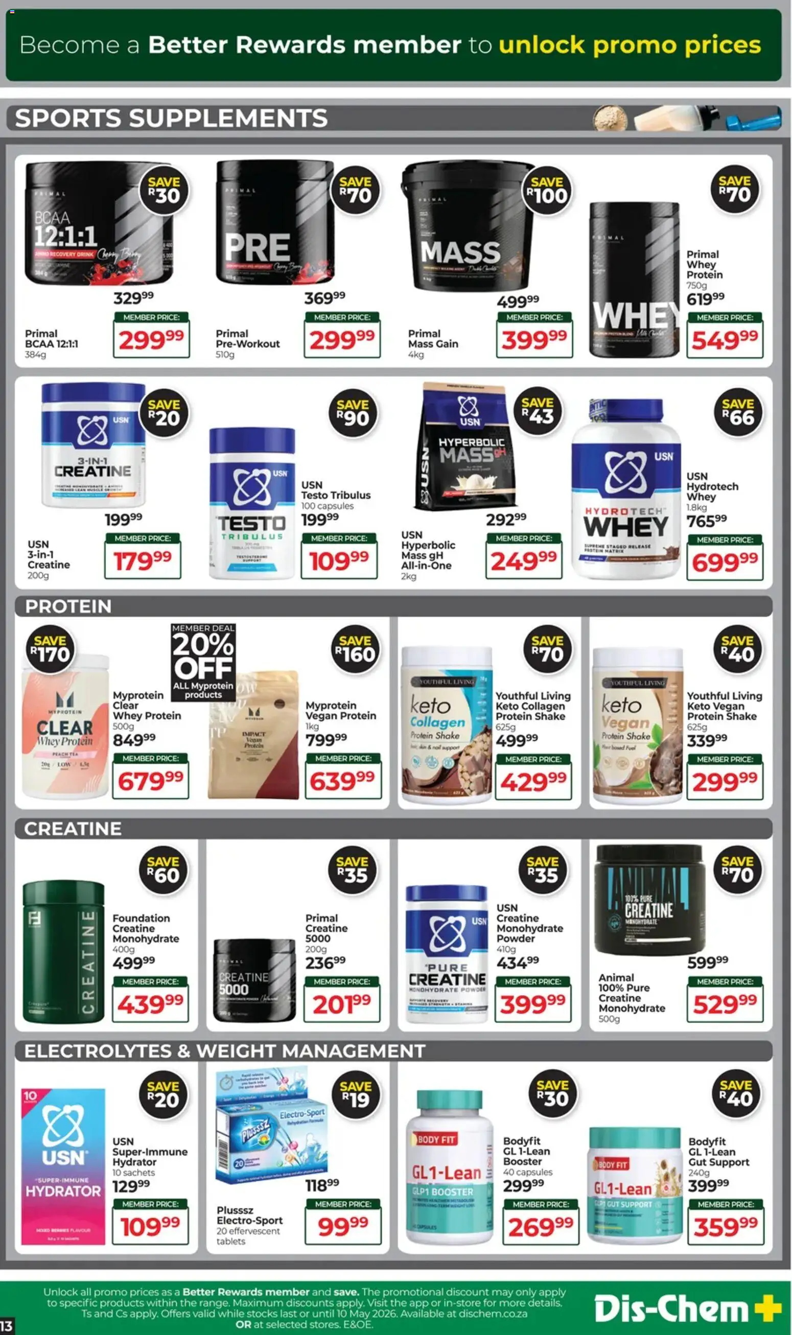New Dis-Chem catalogue – valid from 14.04.2026 | Page: 13 | Products: Detergente líquido, Foundation, Powder, Supplements
