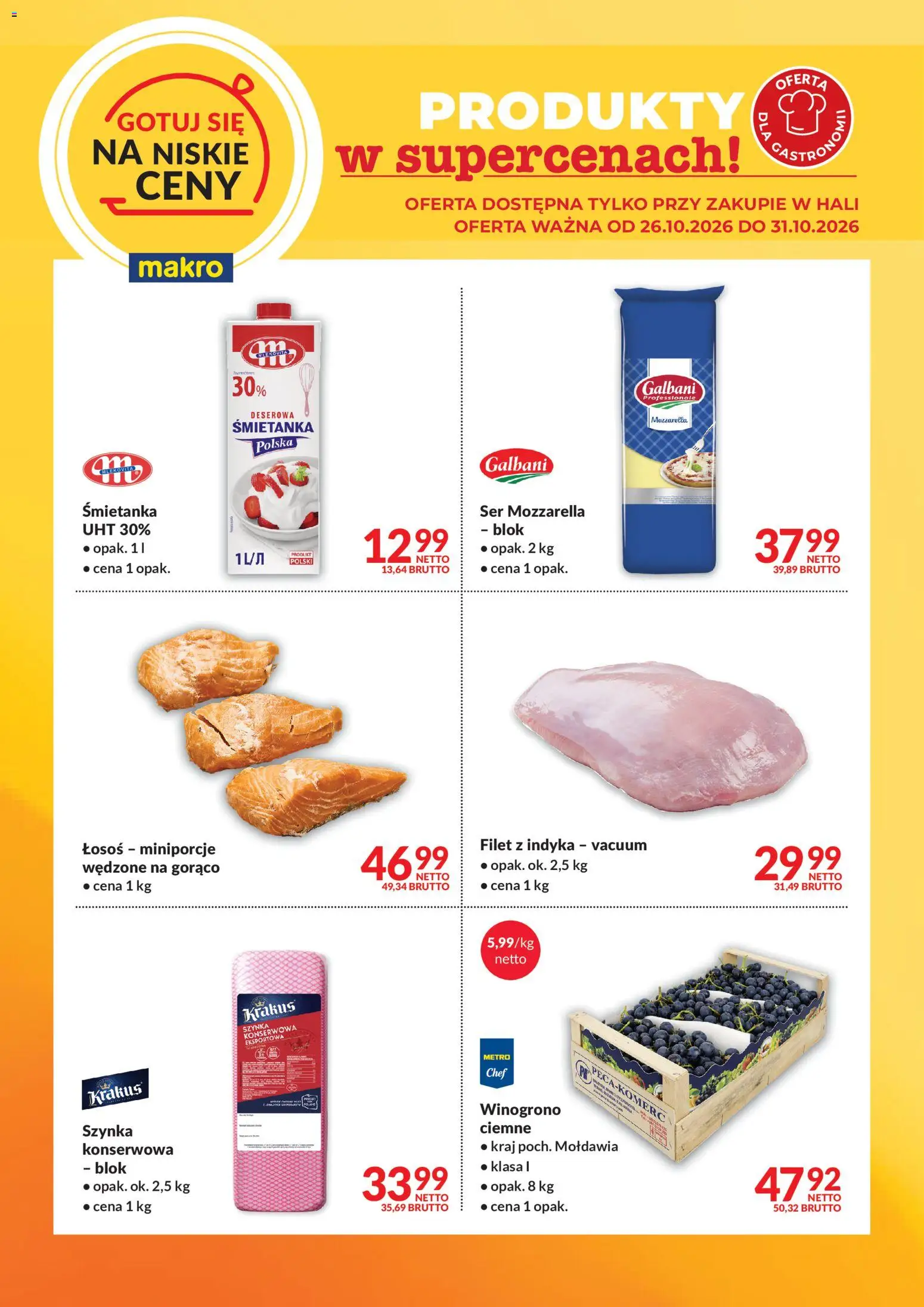 Makro gazetka - Gotuj się na niskie ceny od 26.10.2026 | Strona: 2 | Produkty: Winogrono, Szynka, Łosoś, Filet z indyka