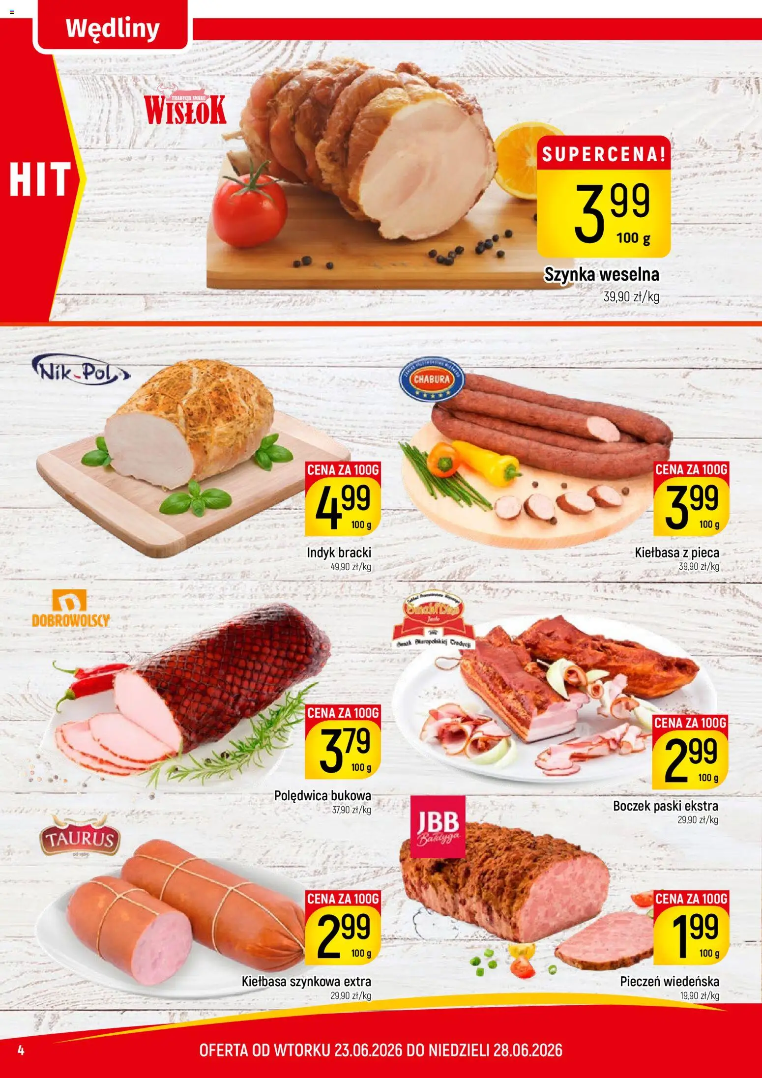 Piotruś Pan gazetka od 23.06.2026 | Strona: 4 | Produkty: Kiełbasa, Szynka, Boczek, Wędliny