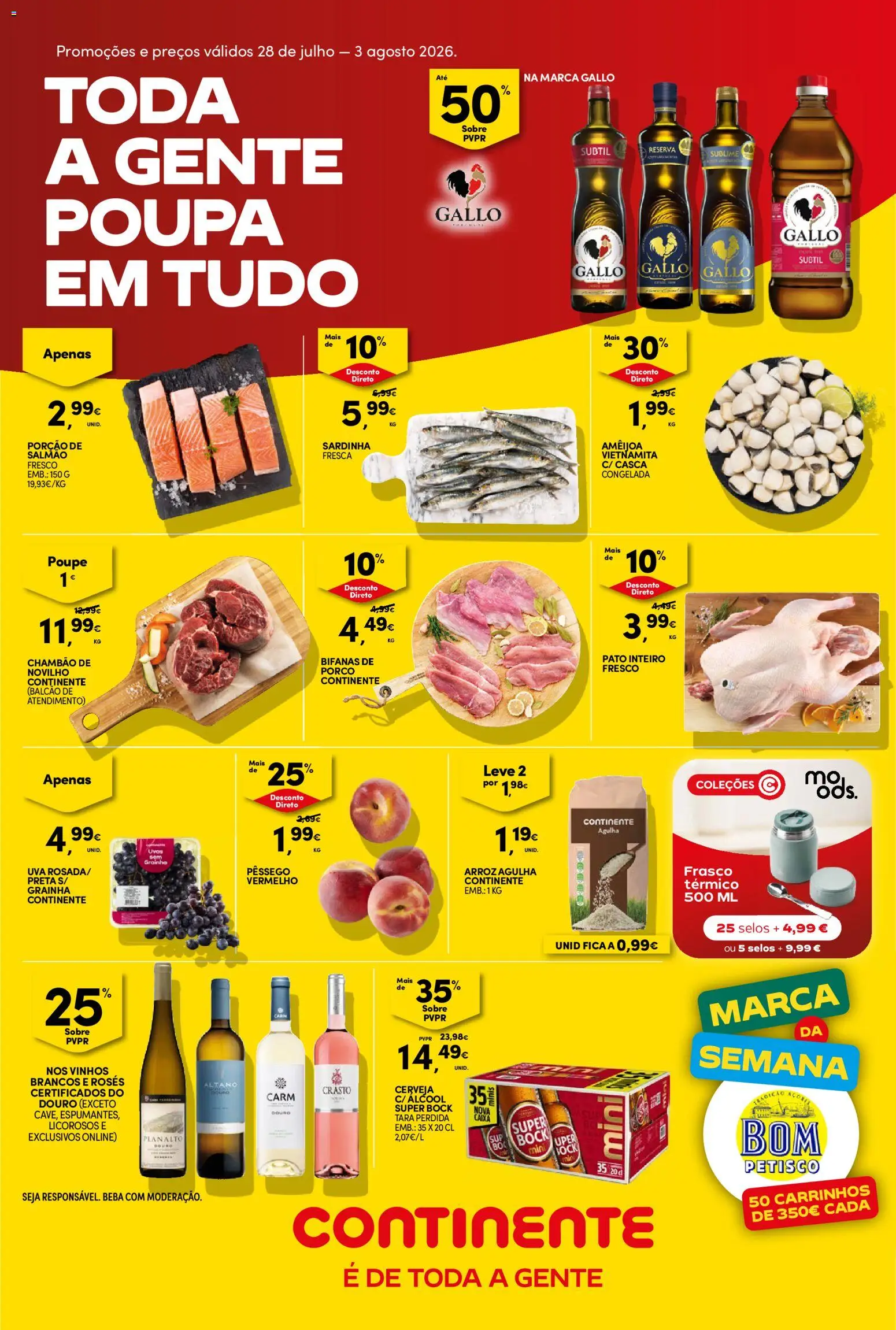 Continente Semanal Continente Bom Dia │ válido de 28/07/2026 | Página: 1 | Produtos: Super bock, Salmão, Cerveja, Arroz