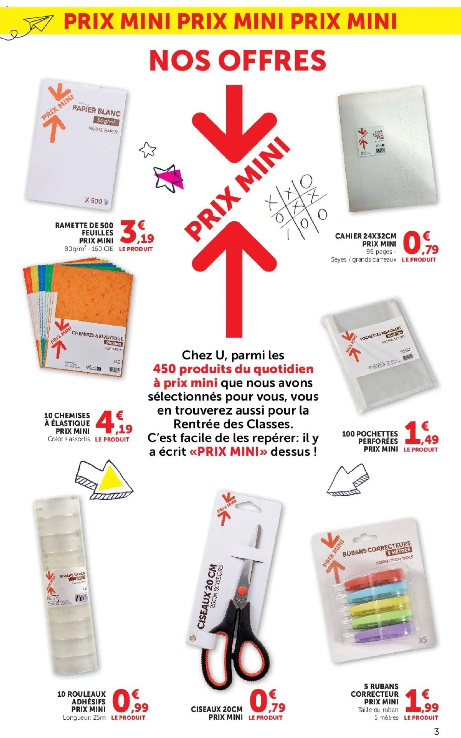 {H1} | Page: 3 | Produits: Correcteur, Cahier, Ciseaux, Papier blanc