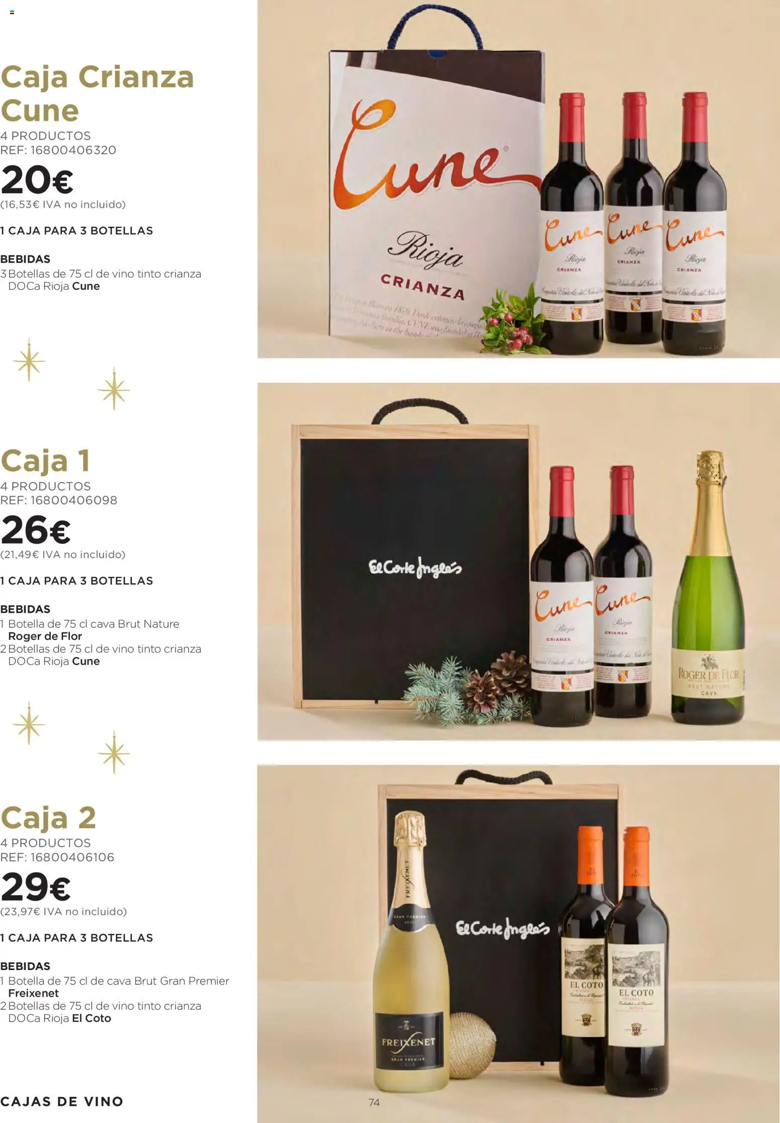 El Corte Inglés Cestas Navidad 2026 │ válido desde el 08/10/2026 | Página: 74 | Productos: Vino tinto, Vino, Bebidas, Caja