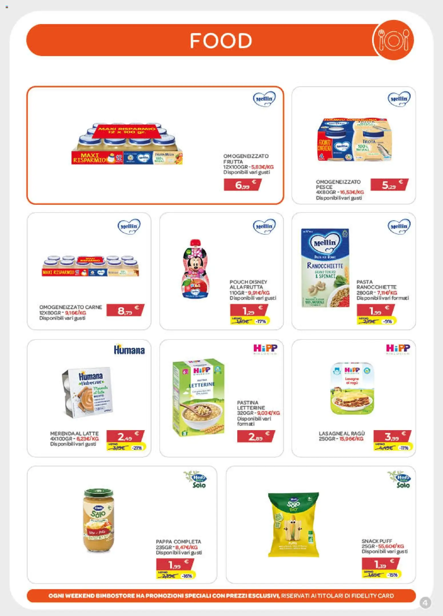 Volantino Bimbo store del 30/07/2026 | Pagina: 4 | Prodotti: Pesce, Latte, Spinaci, Ragú