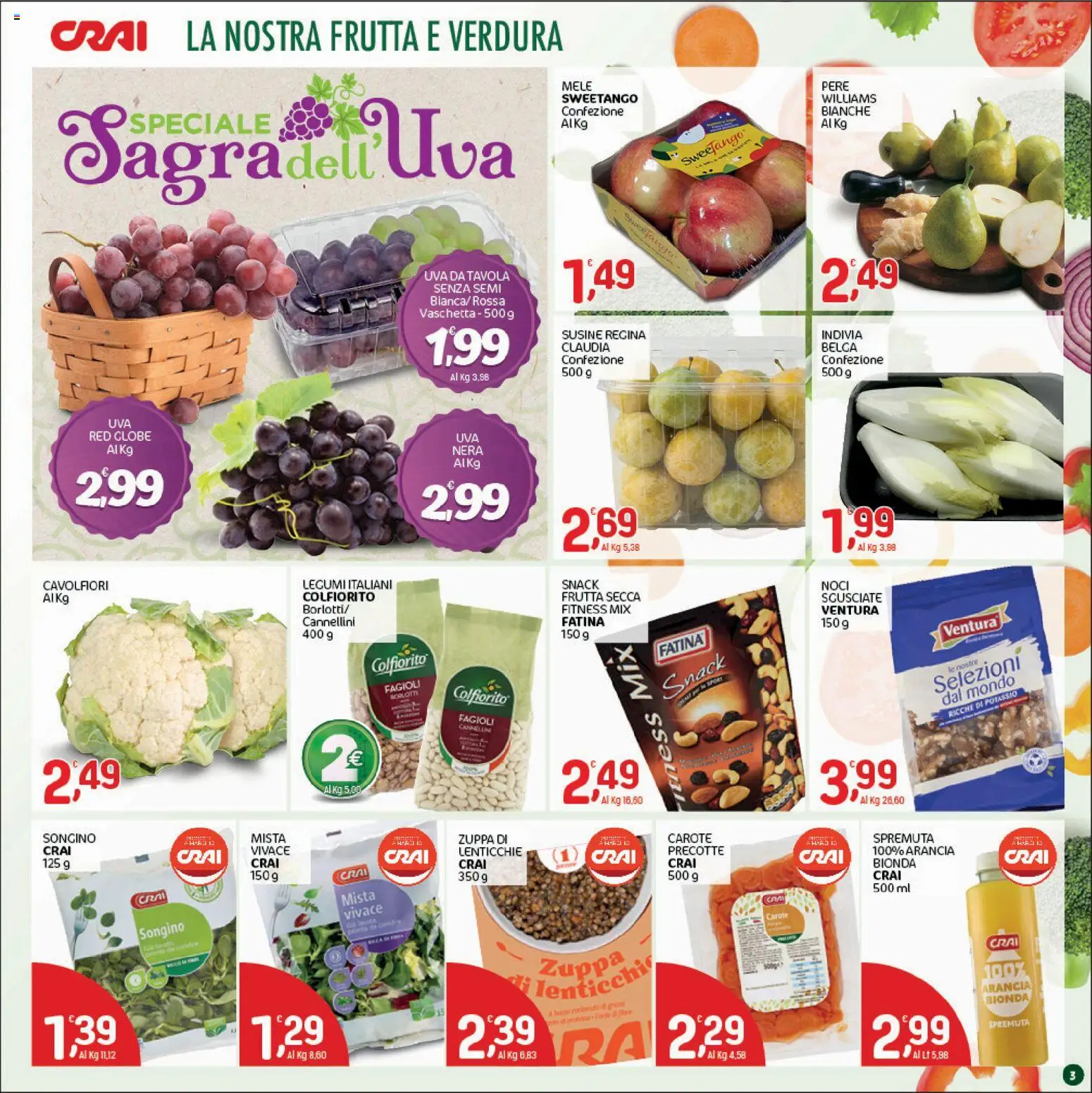 Volantino CRAI del 17/09/2026 | Pagina: 3 | Prodotti: Frutta, Uva, Arancia, Indivia