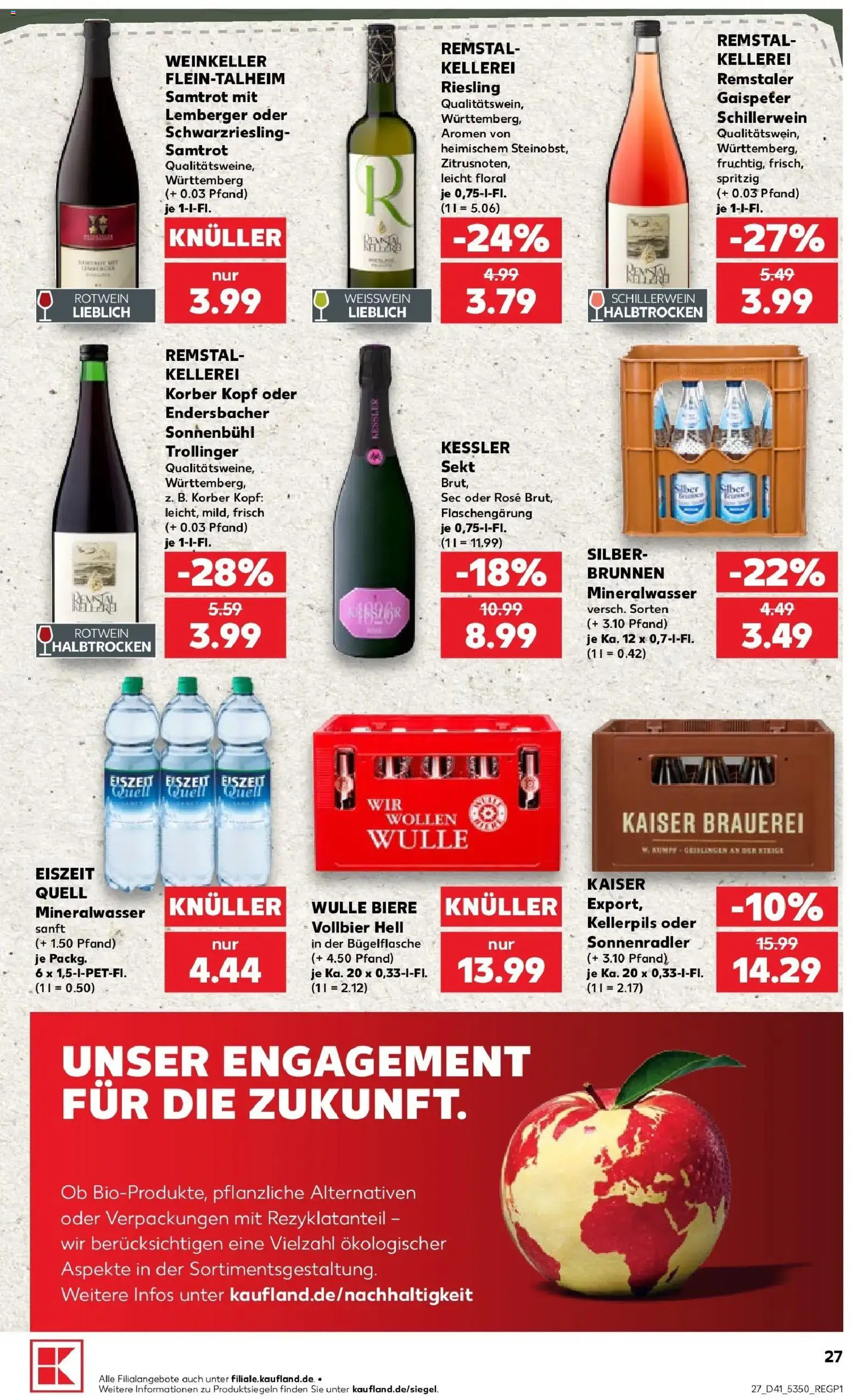 Prospekt Kaufland ab 08.10.2026 » Angebote Online zum Blättern | Seite: 27 | Produkte: Weißwein, Rotwein, Sekt, Mineralwasser